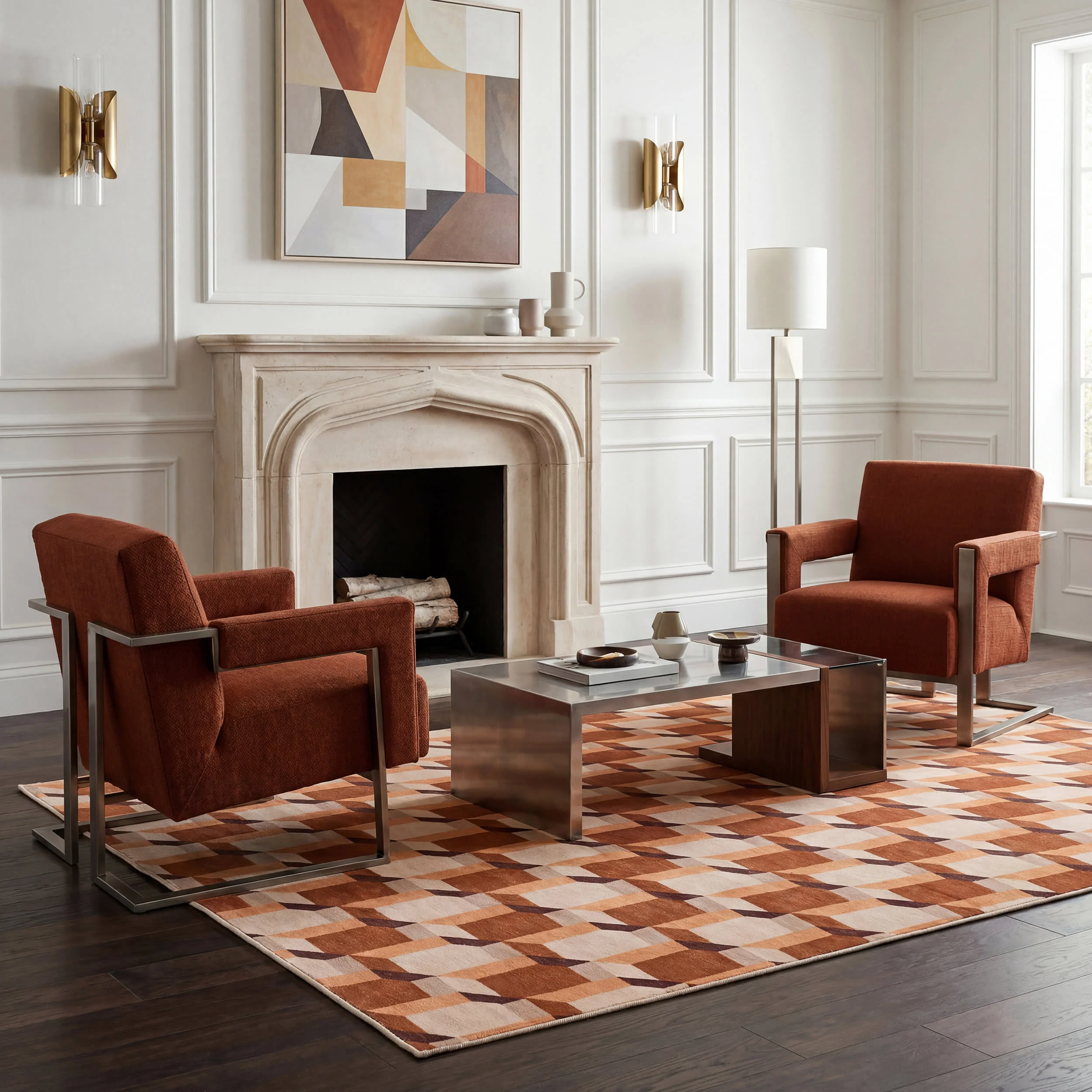 Ember Check Mid-Century Washable Rug by Society6 | Multicolor - Image 2