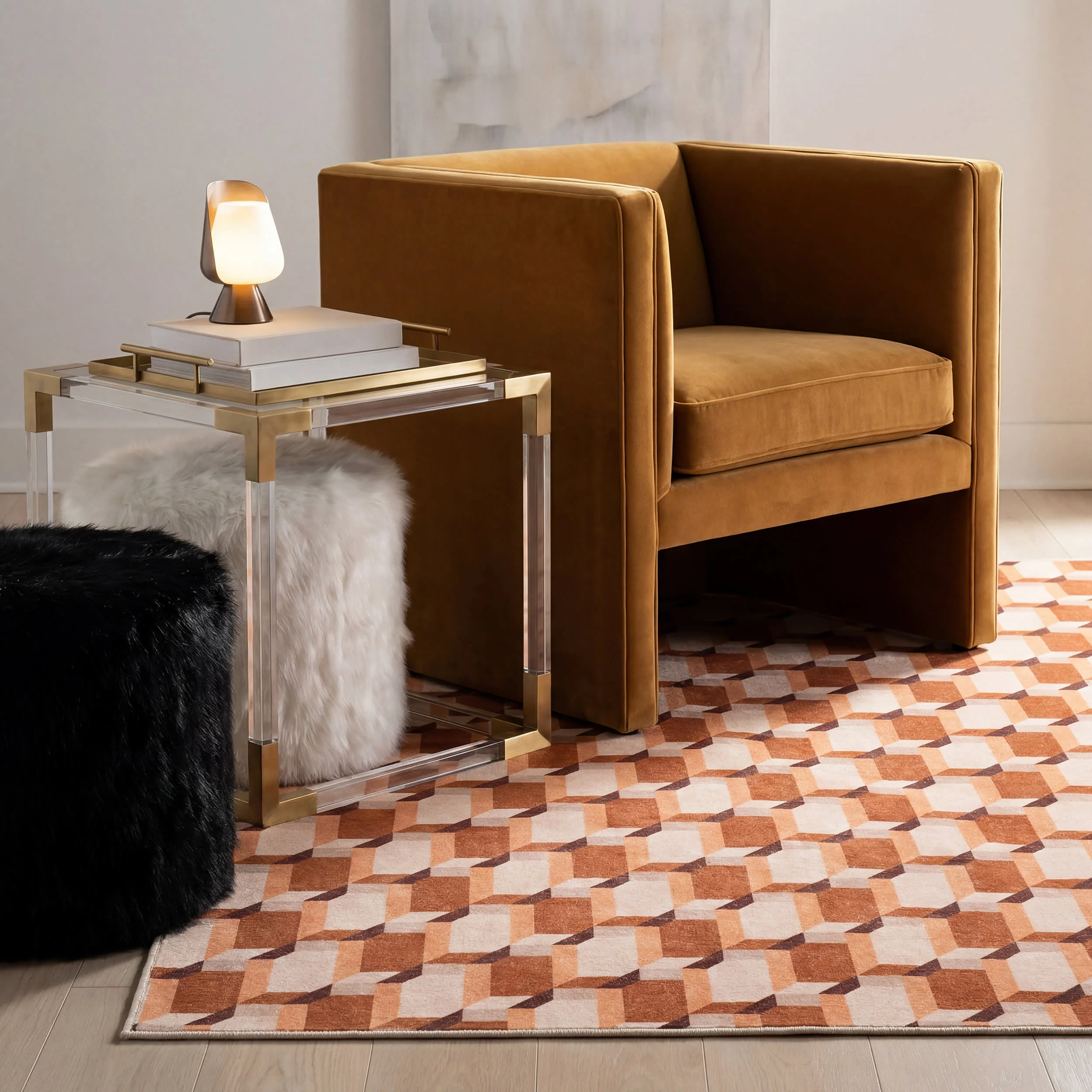 Ember Check Mid-Century Washable Rug by Society6 | Multicolor - Image 9