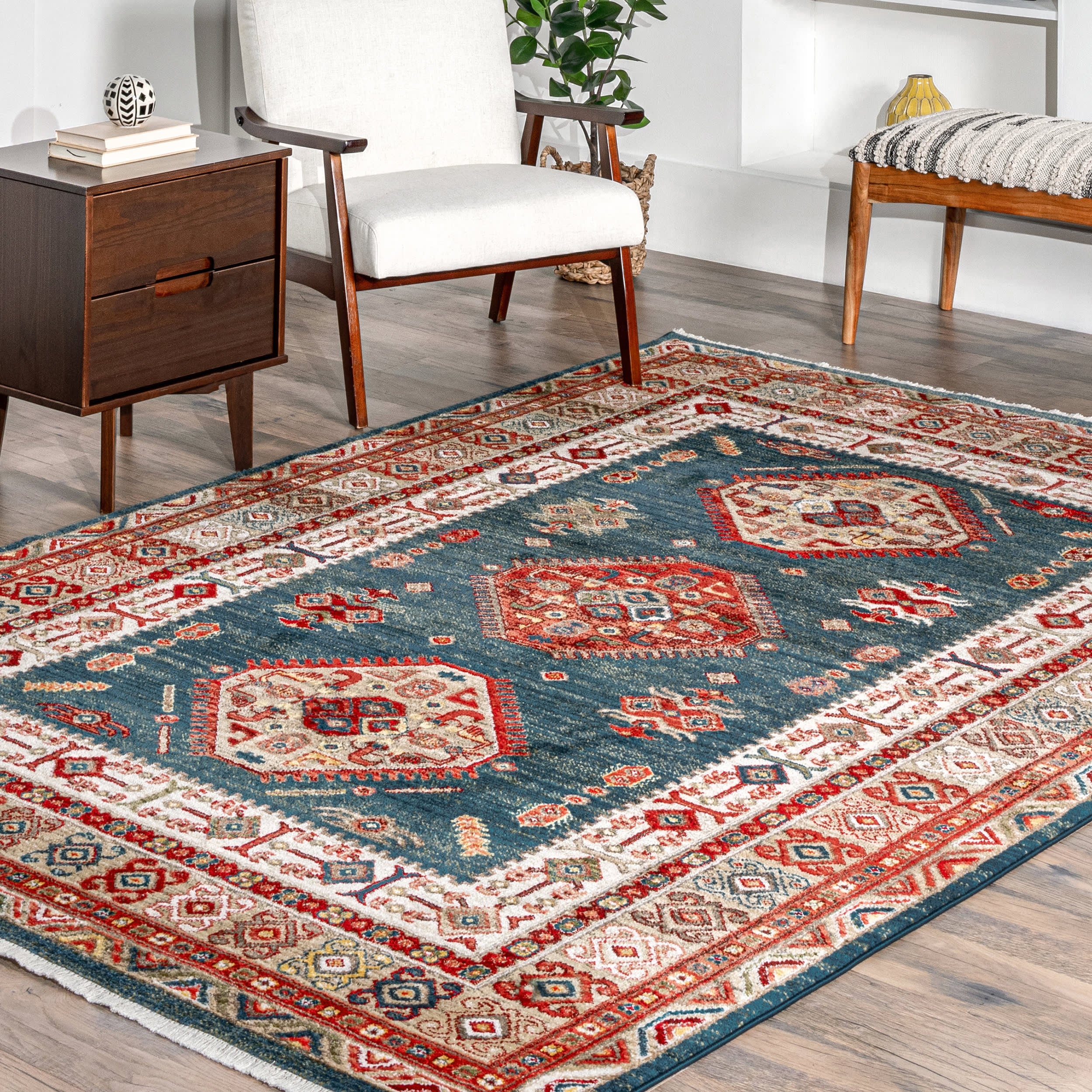Emblem Fringed Rug | Blue - Image 2