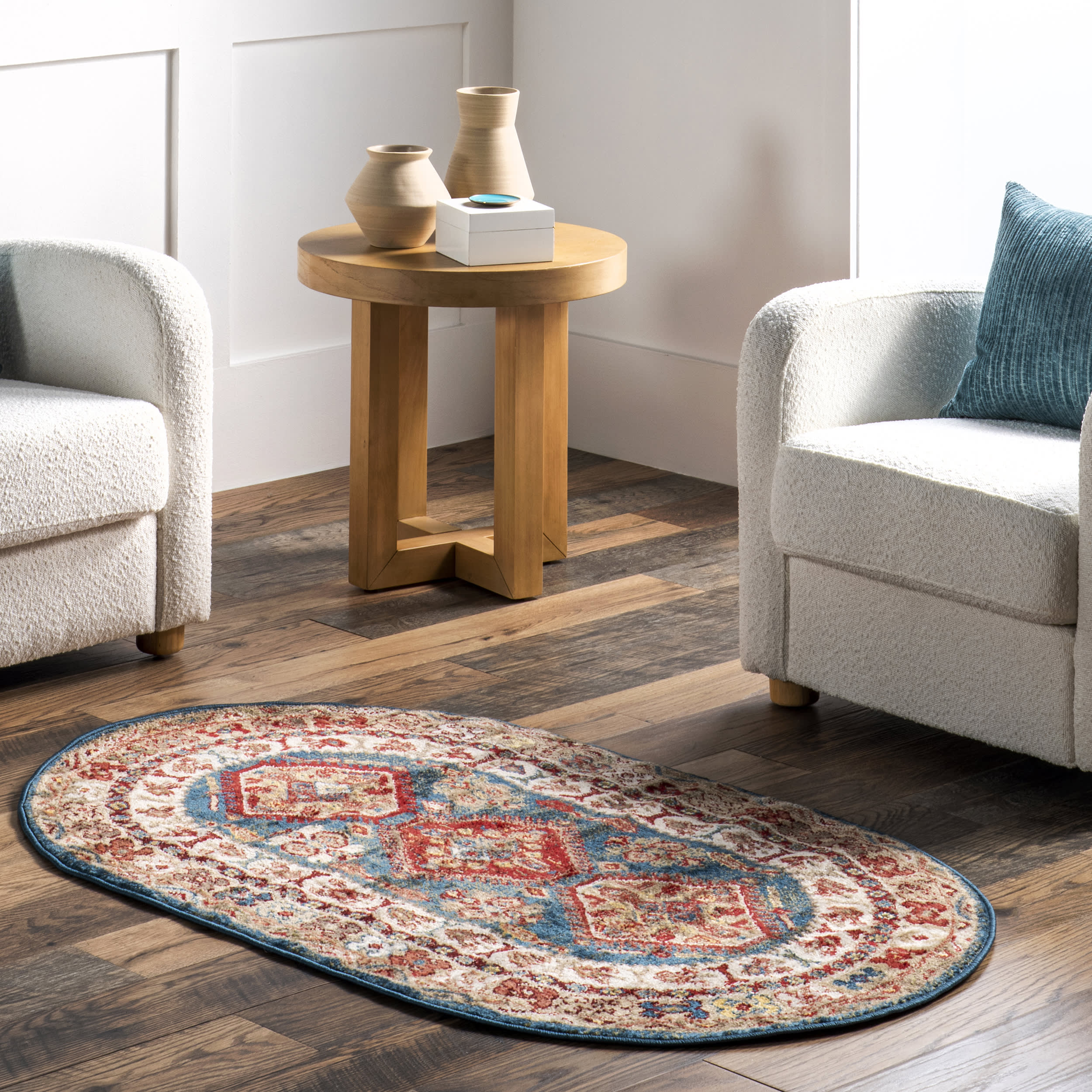 Emblem Fringed Rug | Blue - Image 2