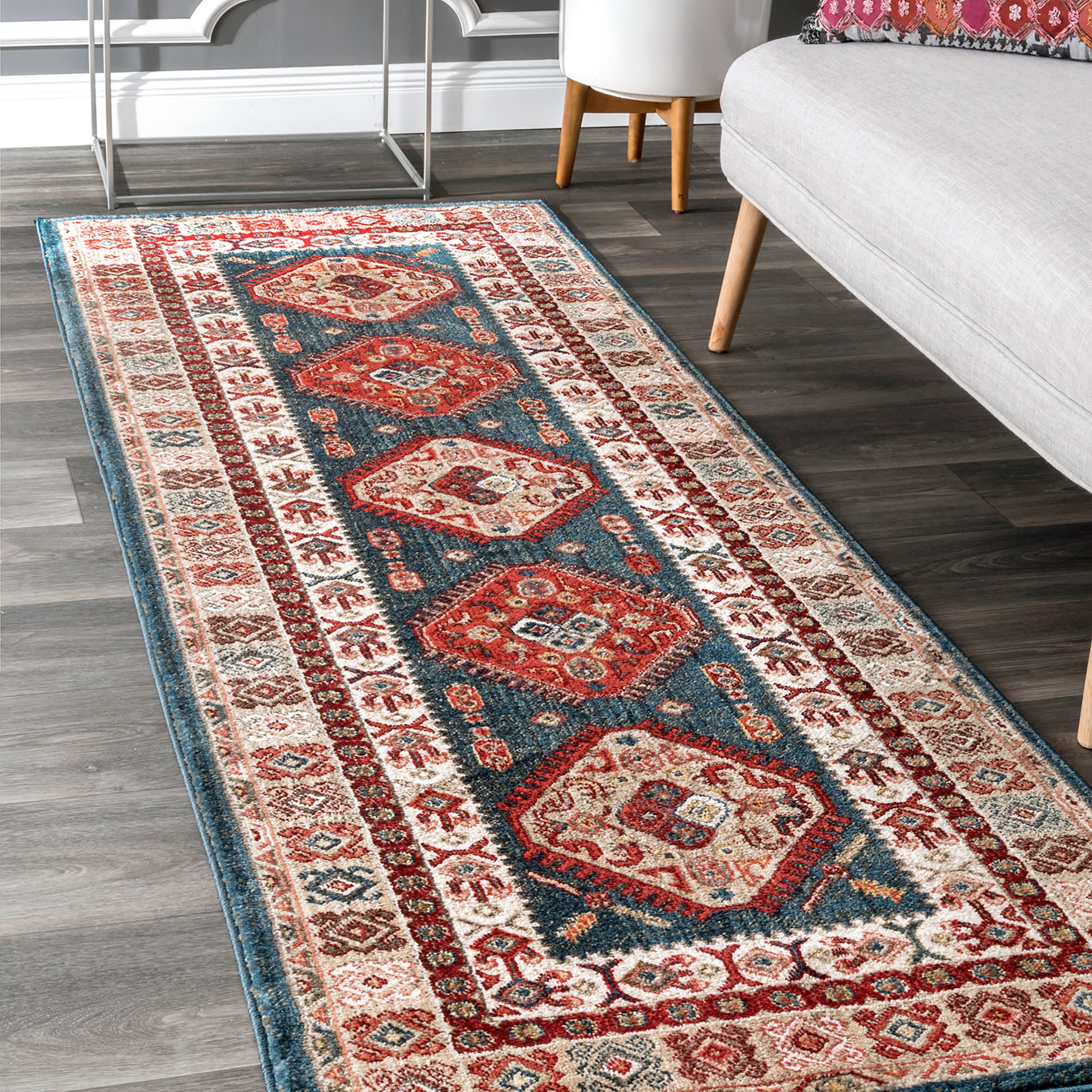 Emblem Fringed Rug | Blue - Image 2