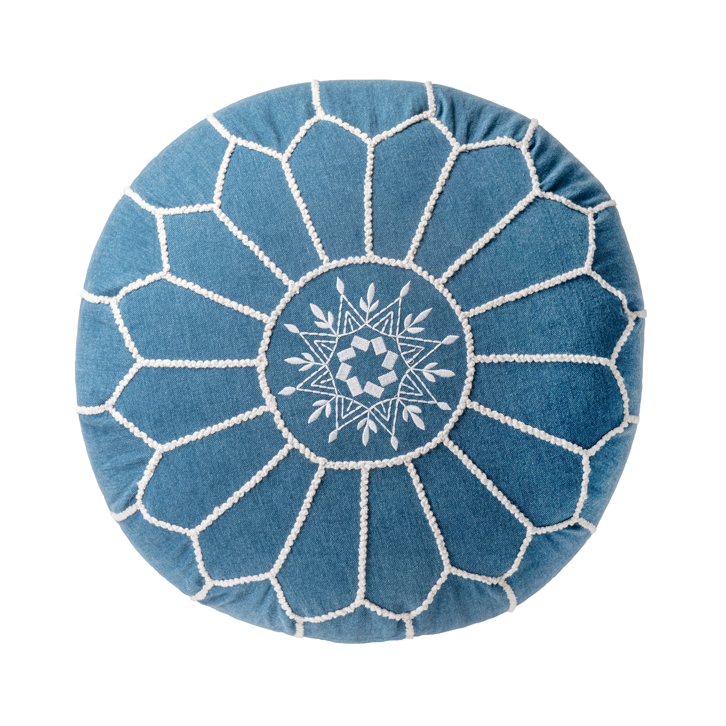 Embroidered Cotton Pouf | Blue - Image 3