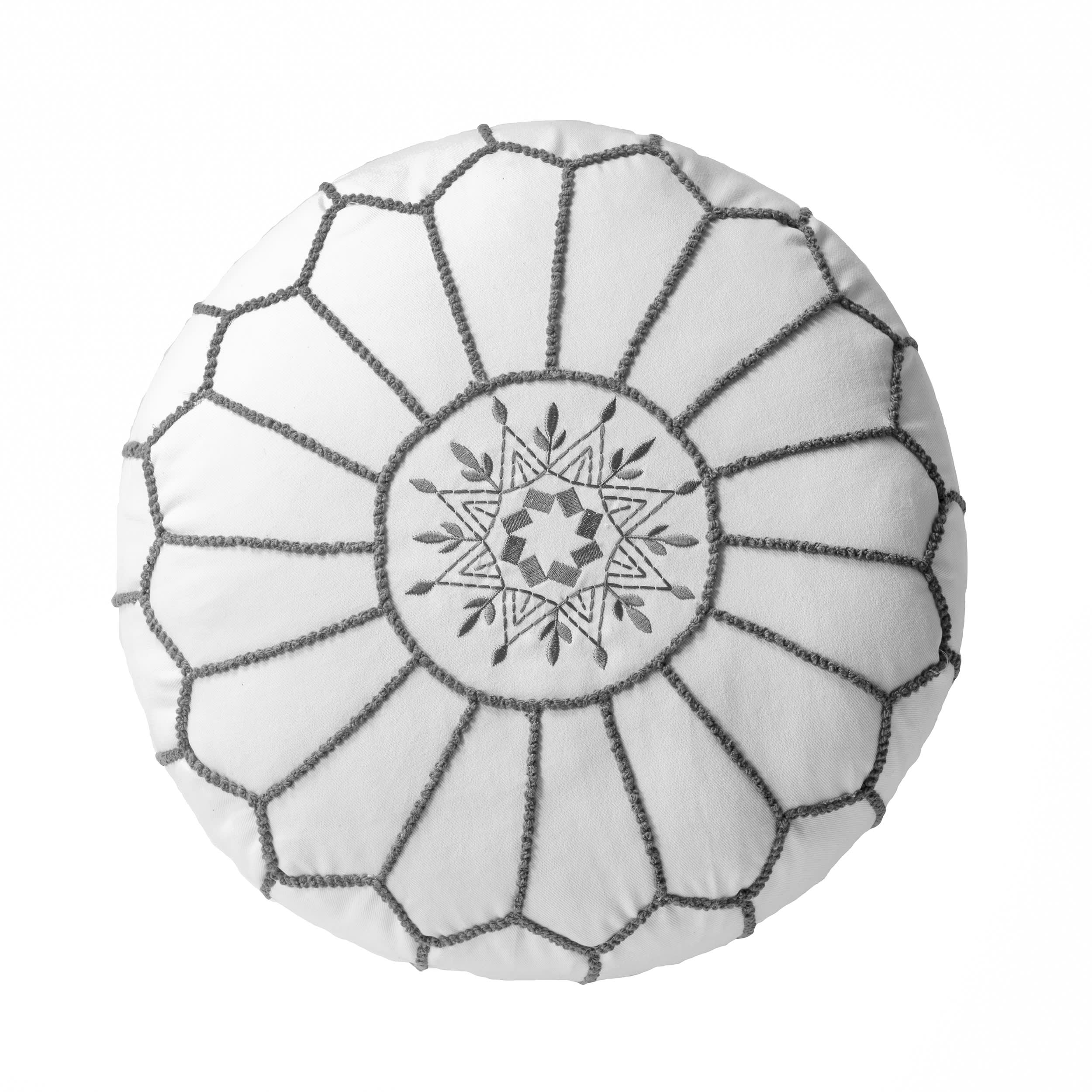 Embroidered Cotton Pouf | White - Image 3