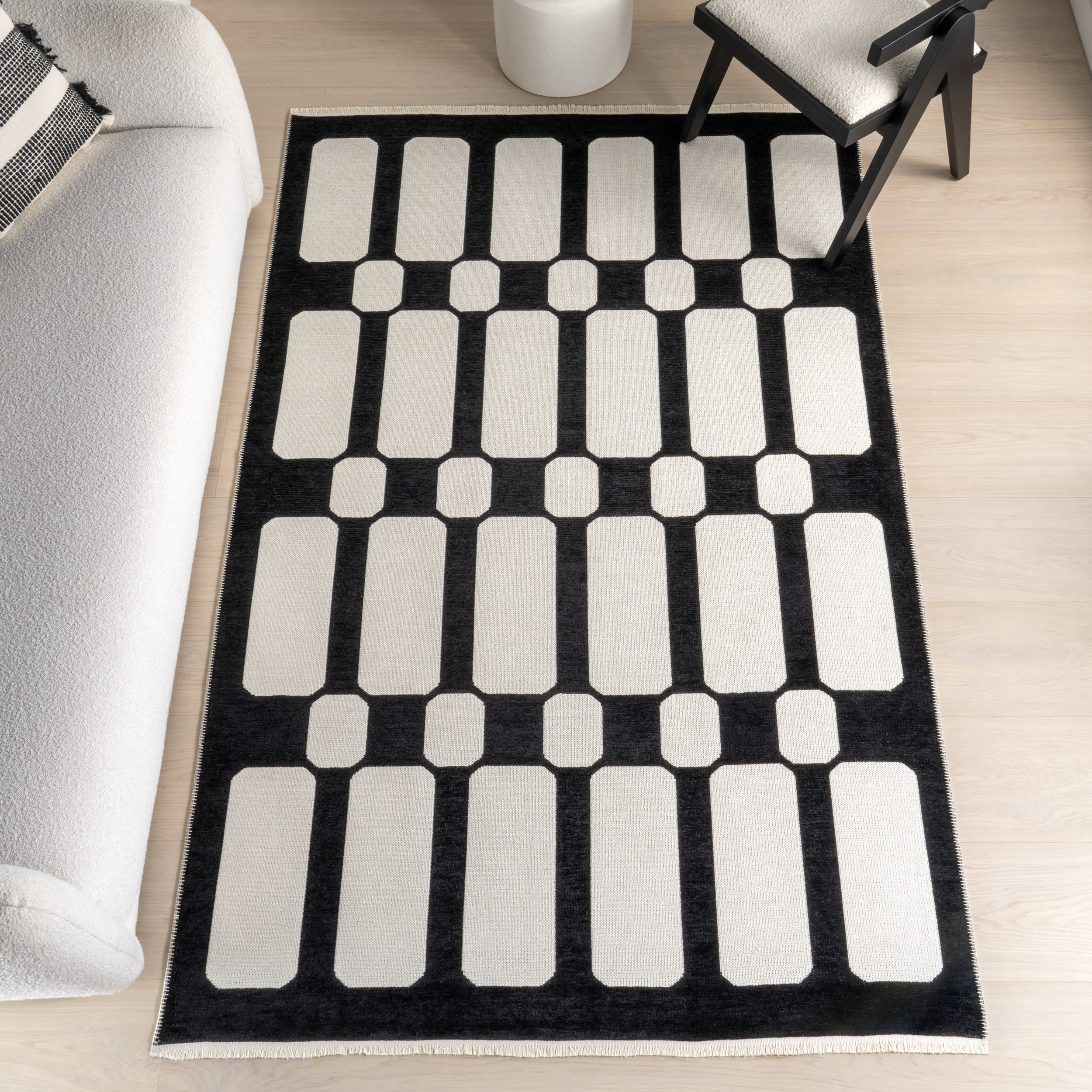 Emelia Blocks Reversible Washable Rug | Black/Cream - Image 10