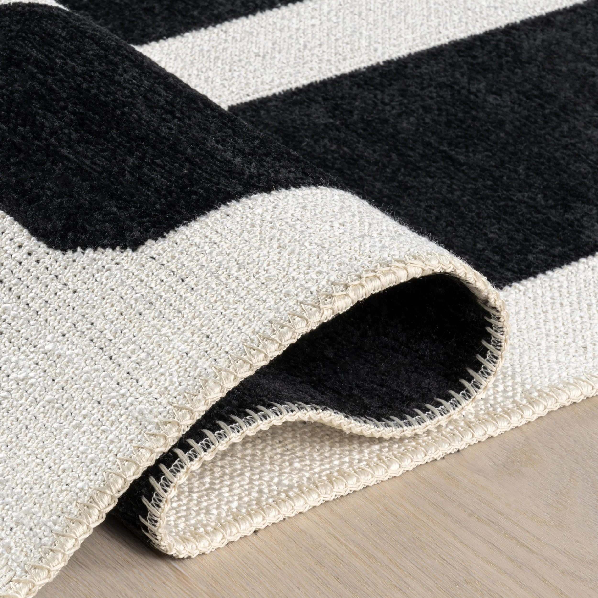 Emelia Blocks Reversible Washable Rug | Black/Cream - Image 12
