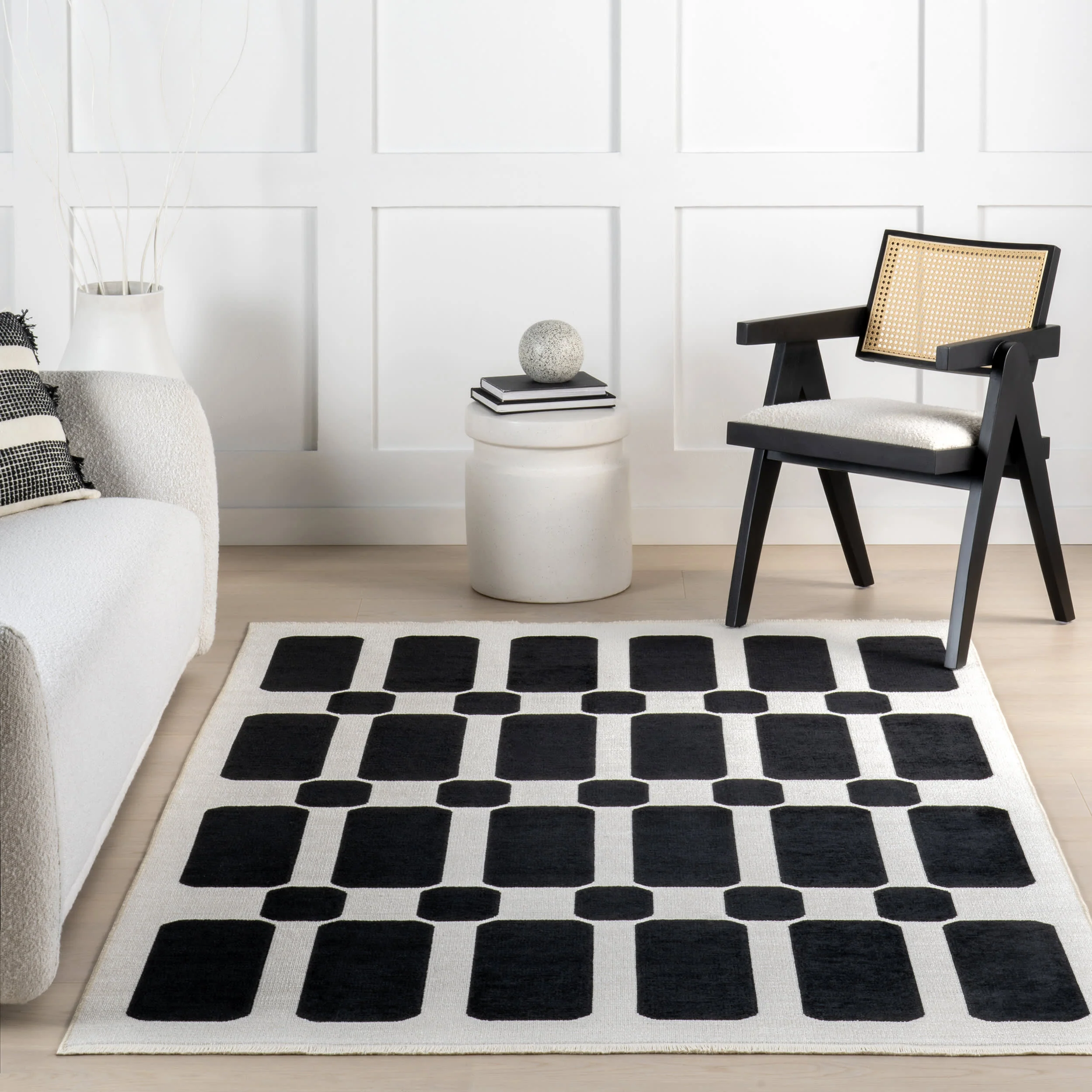 Emelia Blocks Reversible Washable Rug | Black/Cream - Image 6