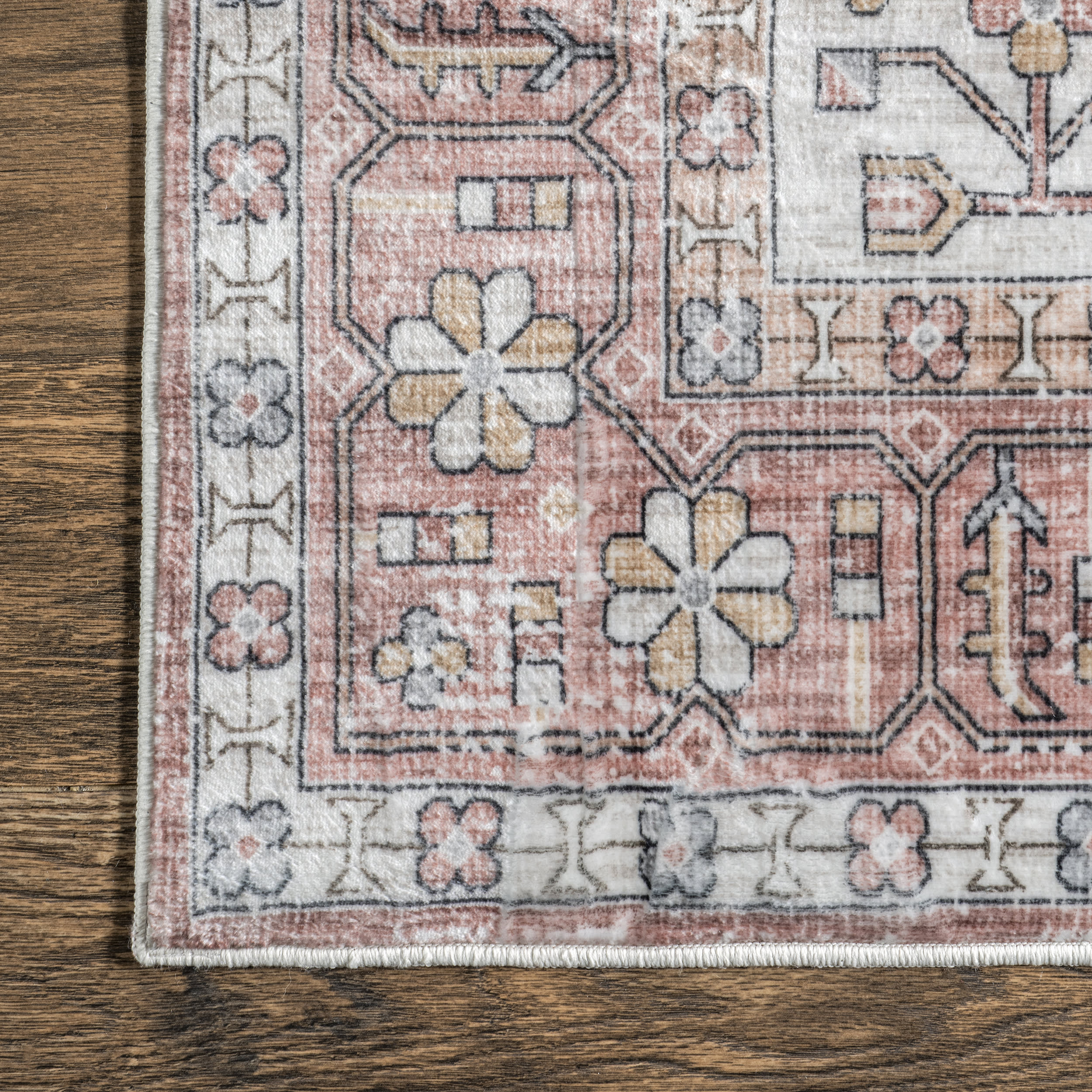 Emelie Bordered Medallion Washable Rug | Blush Pink - Image 3