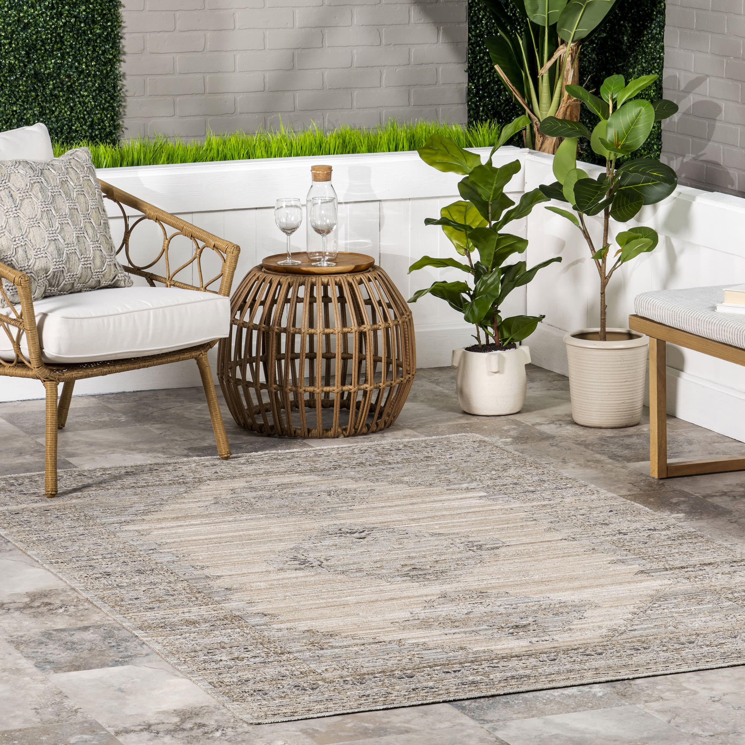 Emerson Vintage Washable Indoor/Outdoor Rug | Beige - Image 2