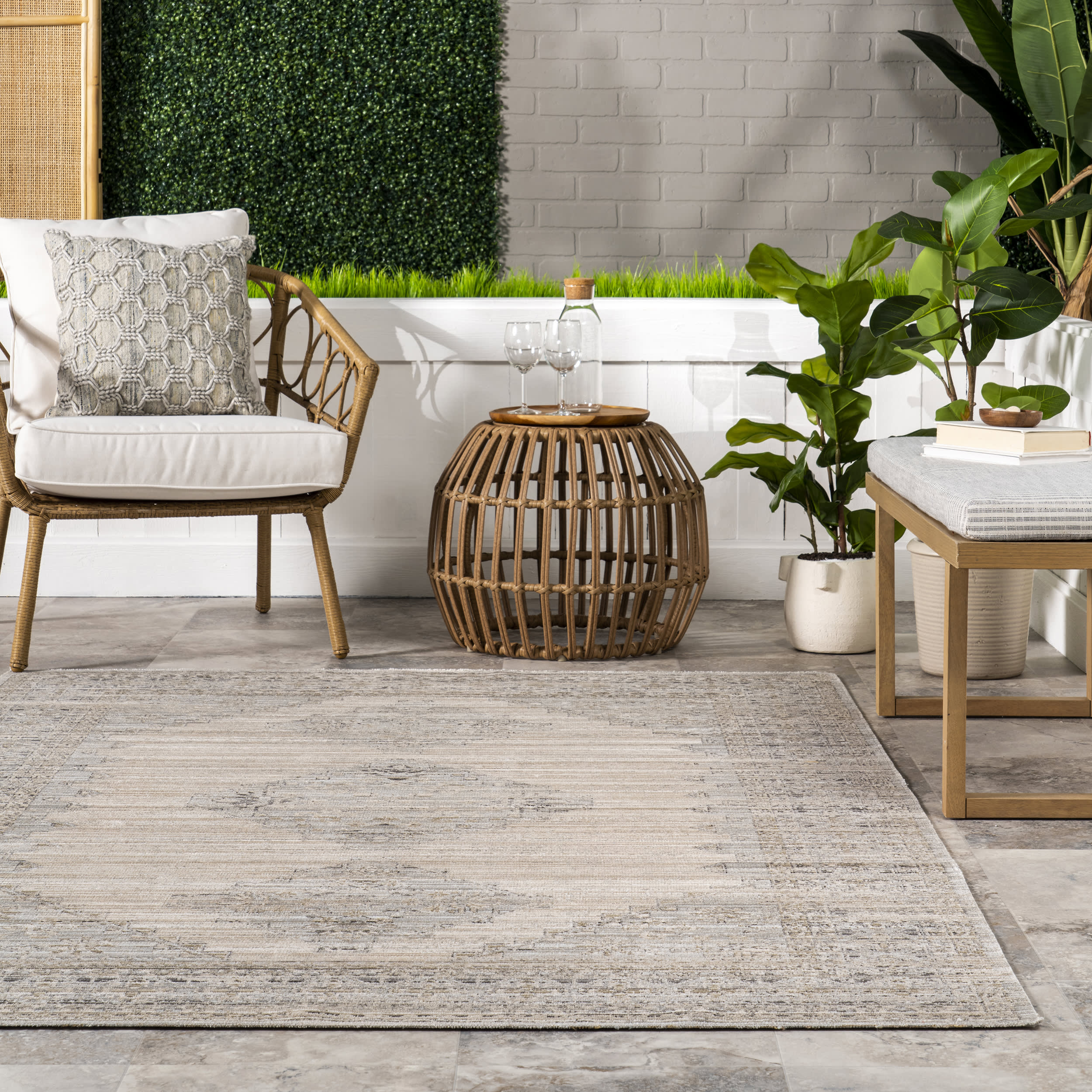 Emerson Vintage Washable Indoor/Outdoor Rug | Beige - Image 4