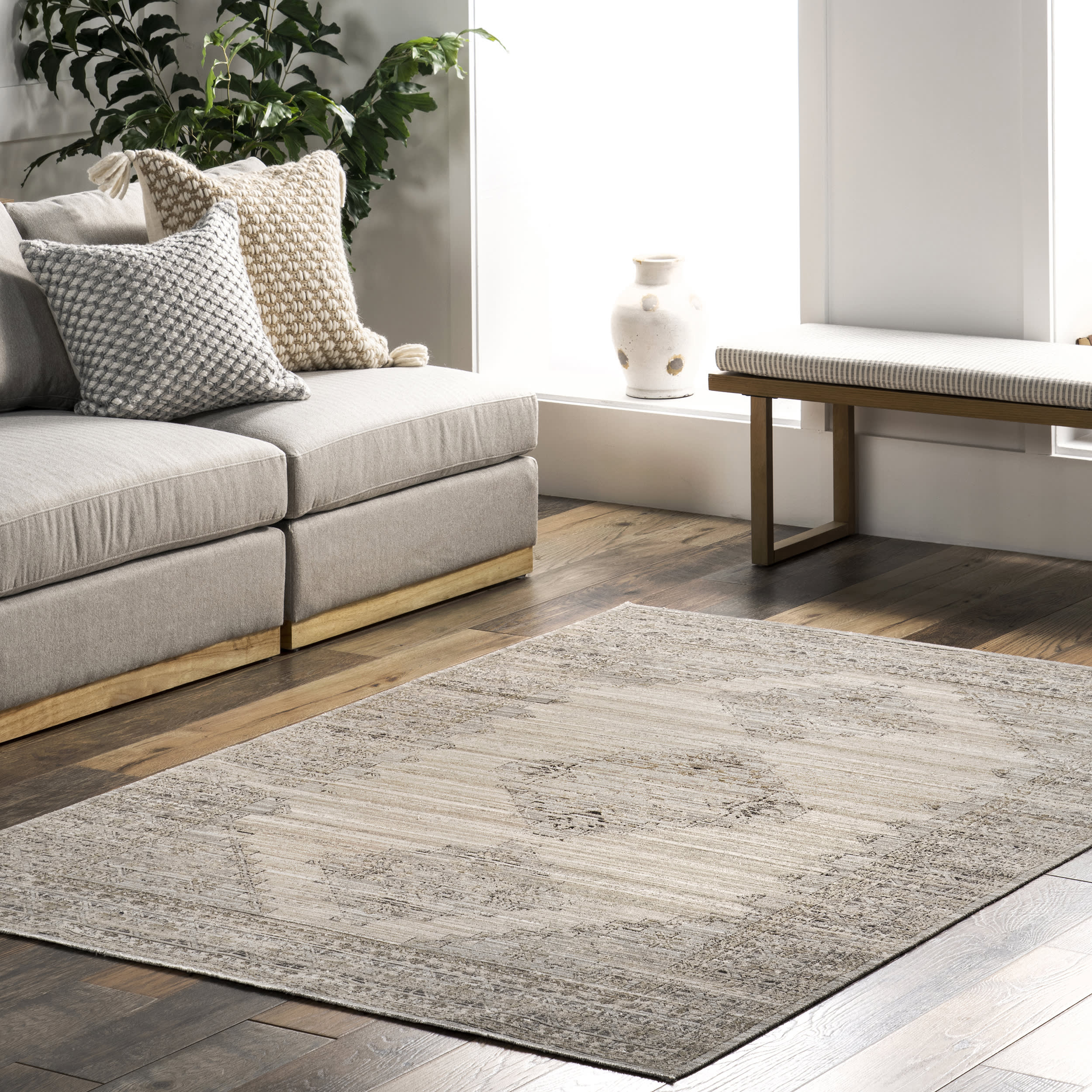 Emerson Vintage Washable Indoor/Outdoor Rug | Beige - Image 8