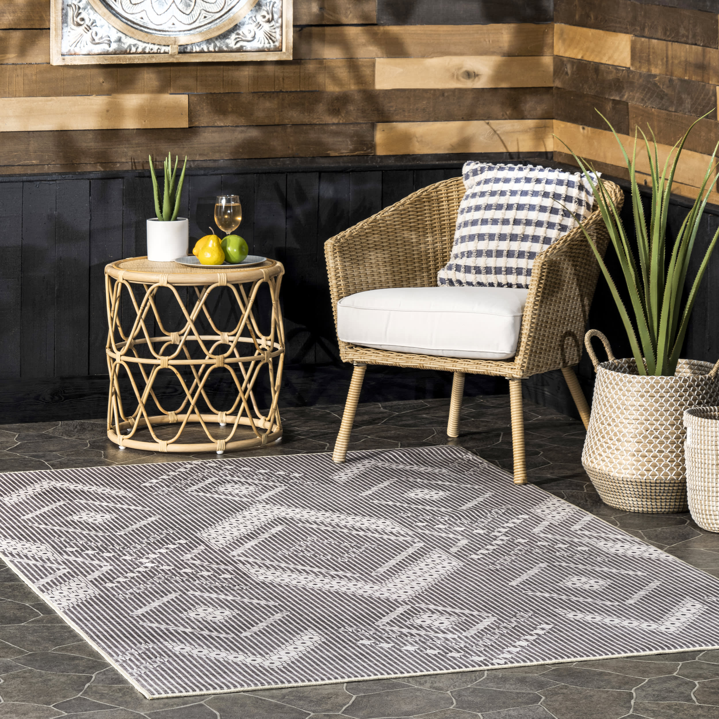 Emilia Striped Washable Indoor/Outdoor Rug | Light Grey - Image 2