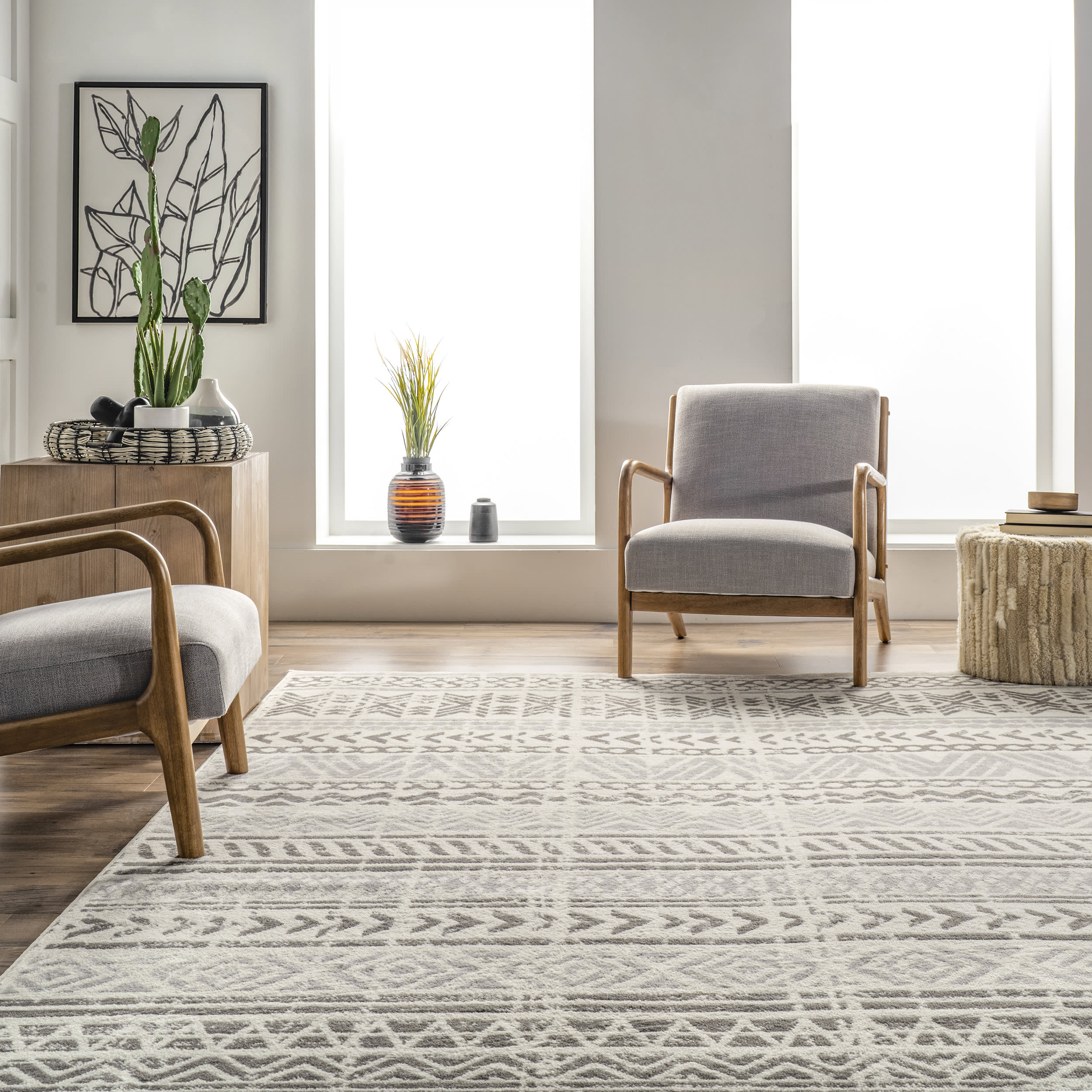 Emma Banded Geometric Rug | Light Grey - Image 4