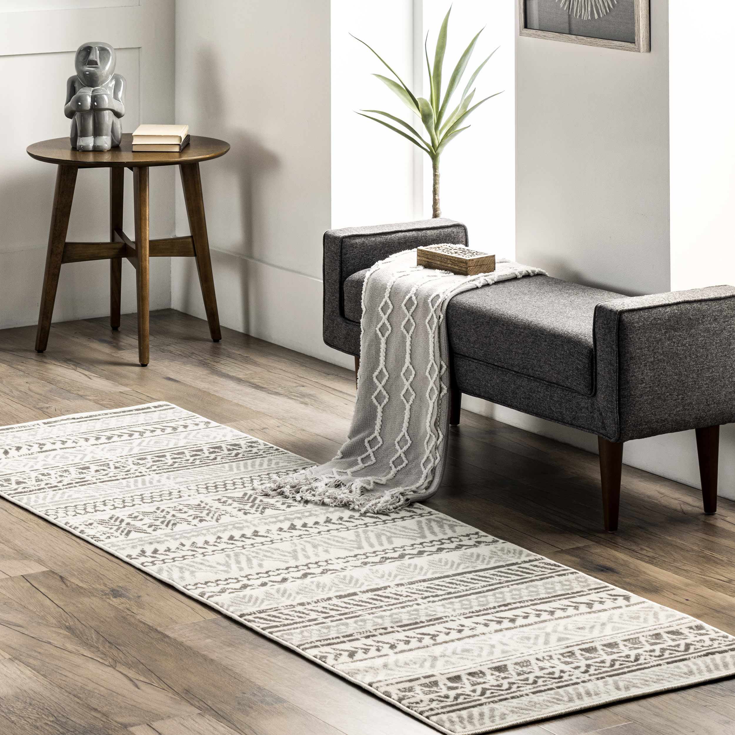 Emma Banded Geometric Rug | Light Grey - Image 2