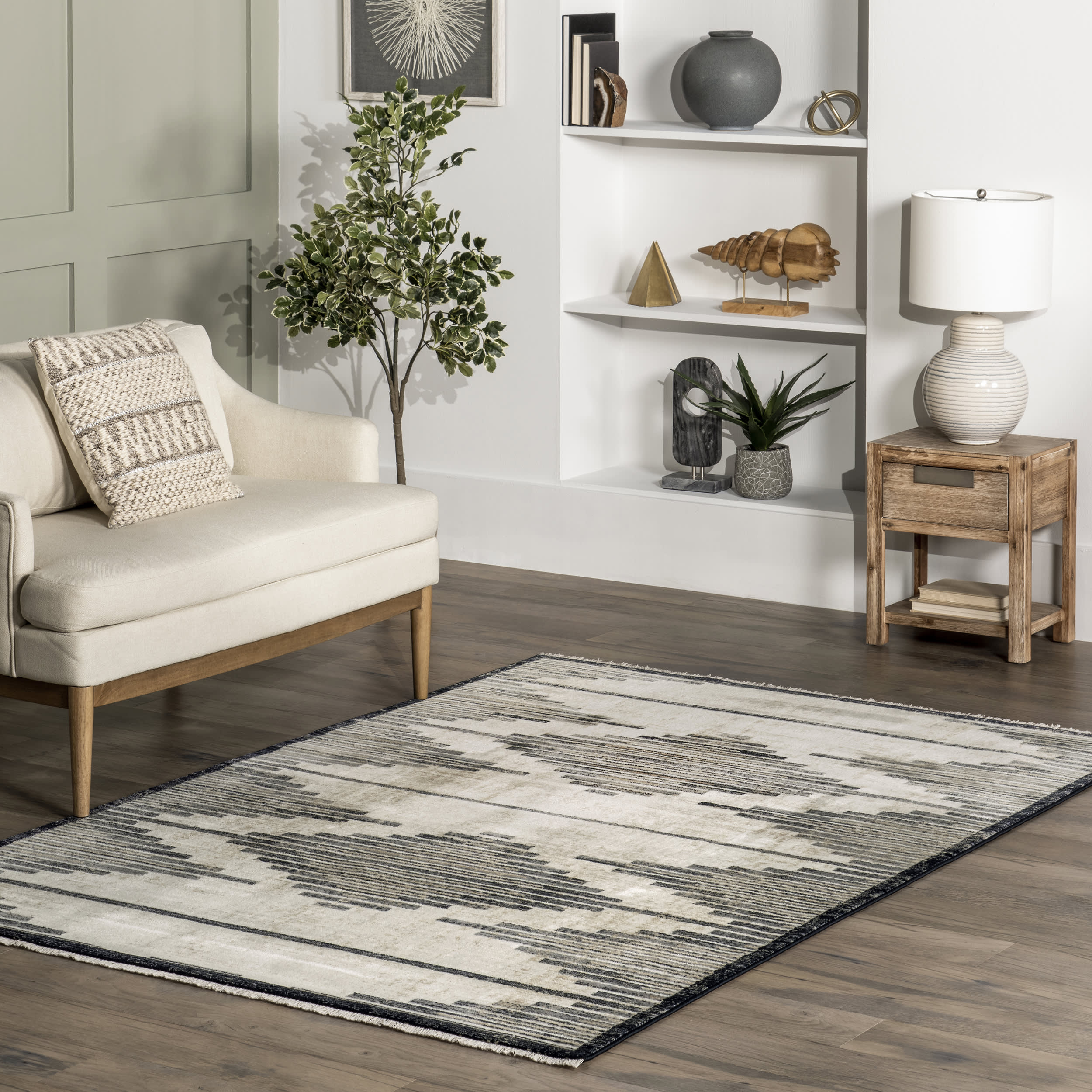 Emprezia Striped Bars Rug | Beige - Image 2