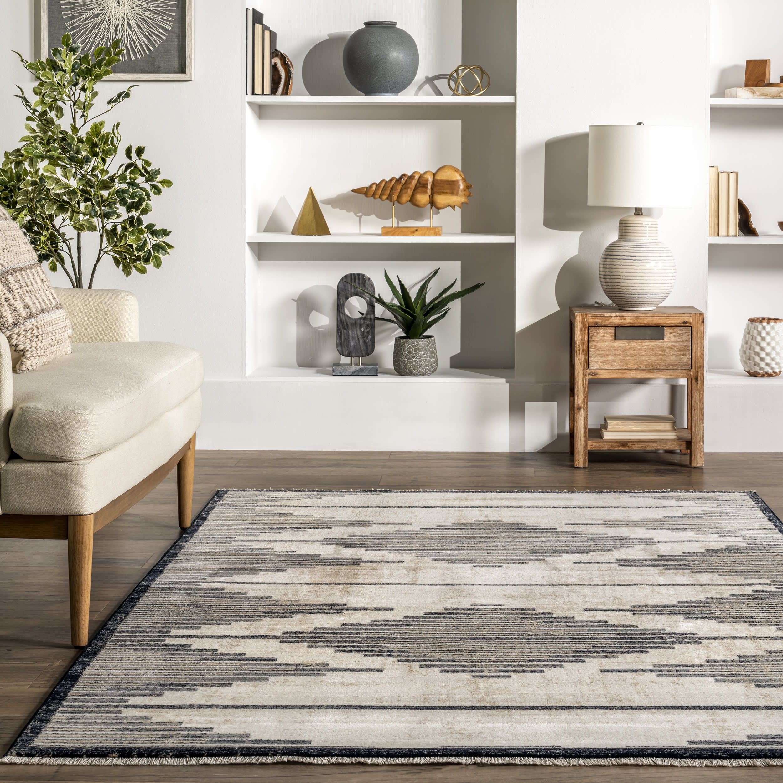 Emprezia Striped Bars Rug | Beige - Image 4