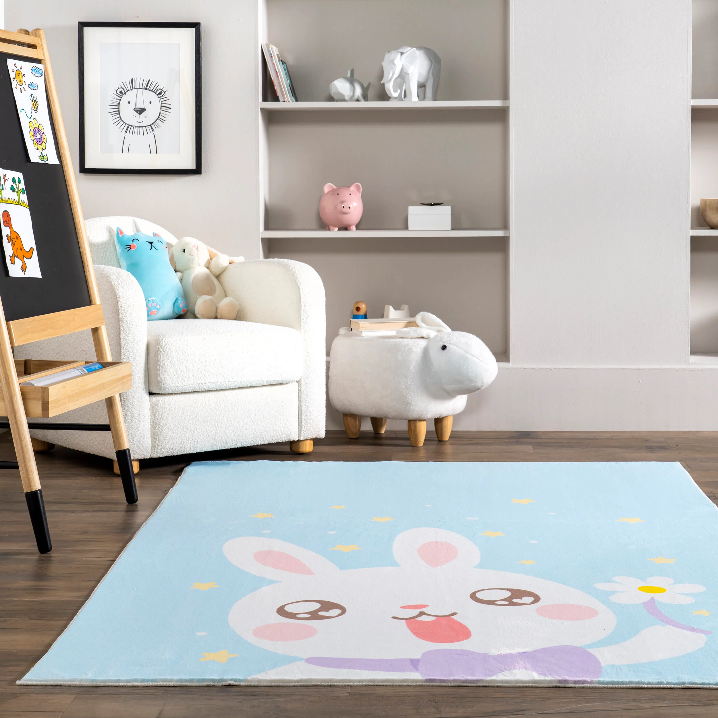 Enya Kids Washable Rabbit Rug | Blue - Image 4