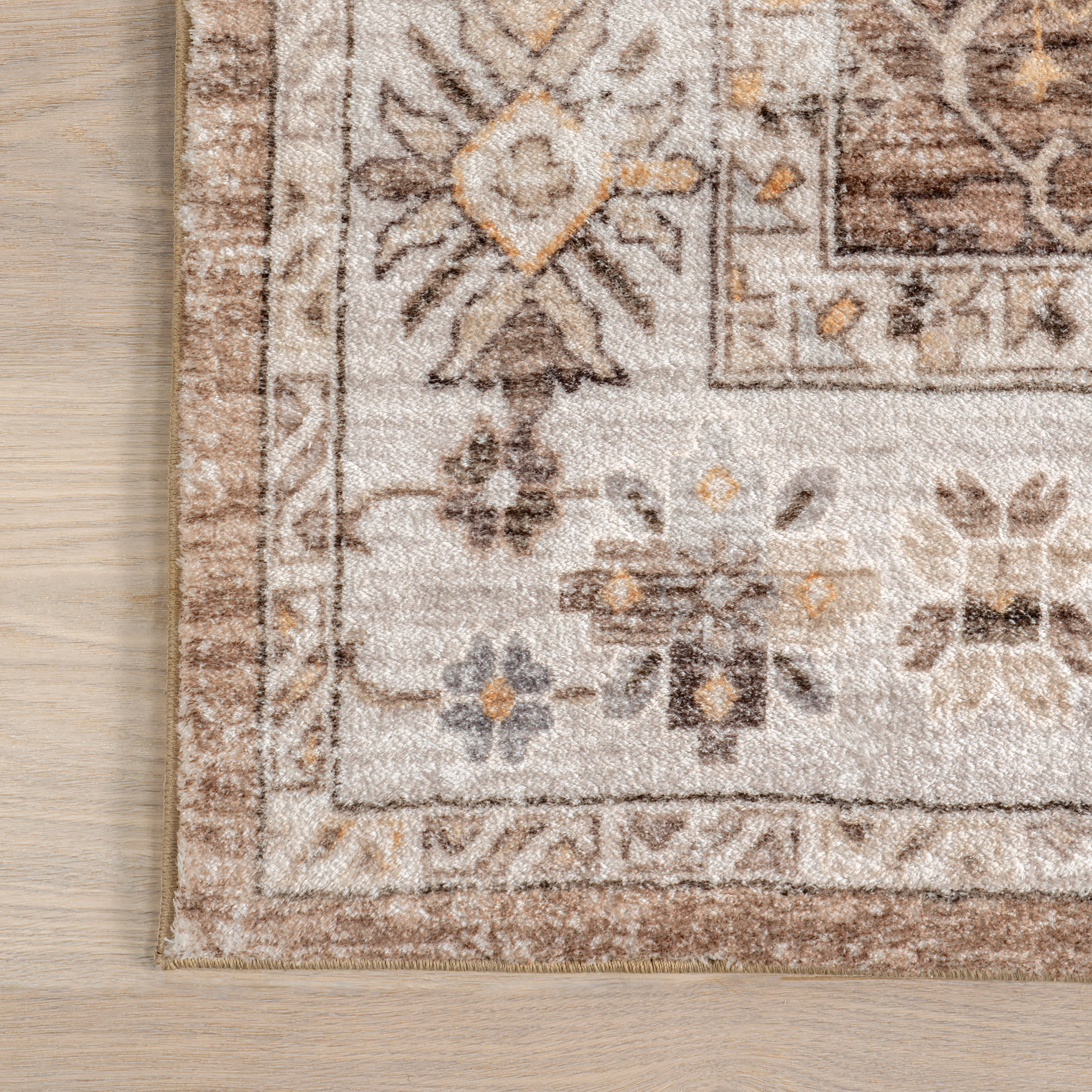 Erma Vintage Floral Medallion Washable Rug | Beige - Image 3