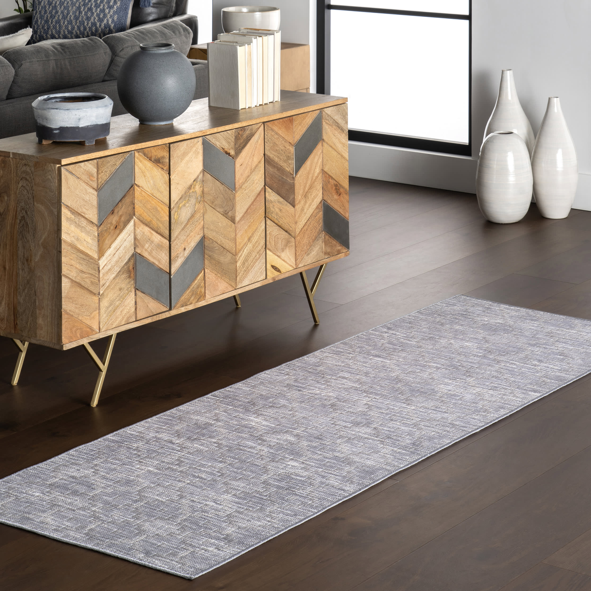 Erna Geometric Washable Rug | Blue - Image 2