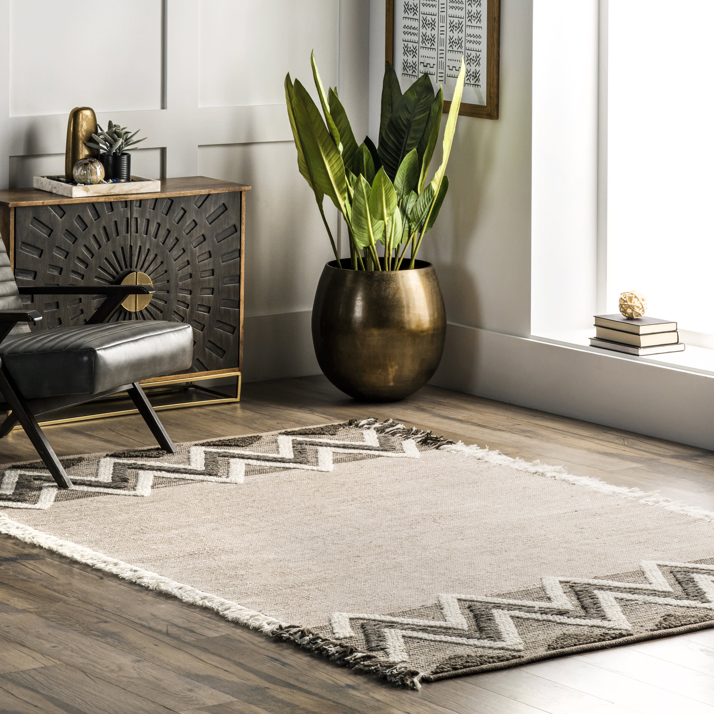 Esme Wool Geometric Rug | Beige - Image 2
