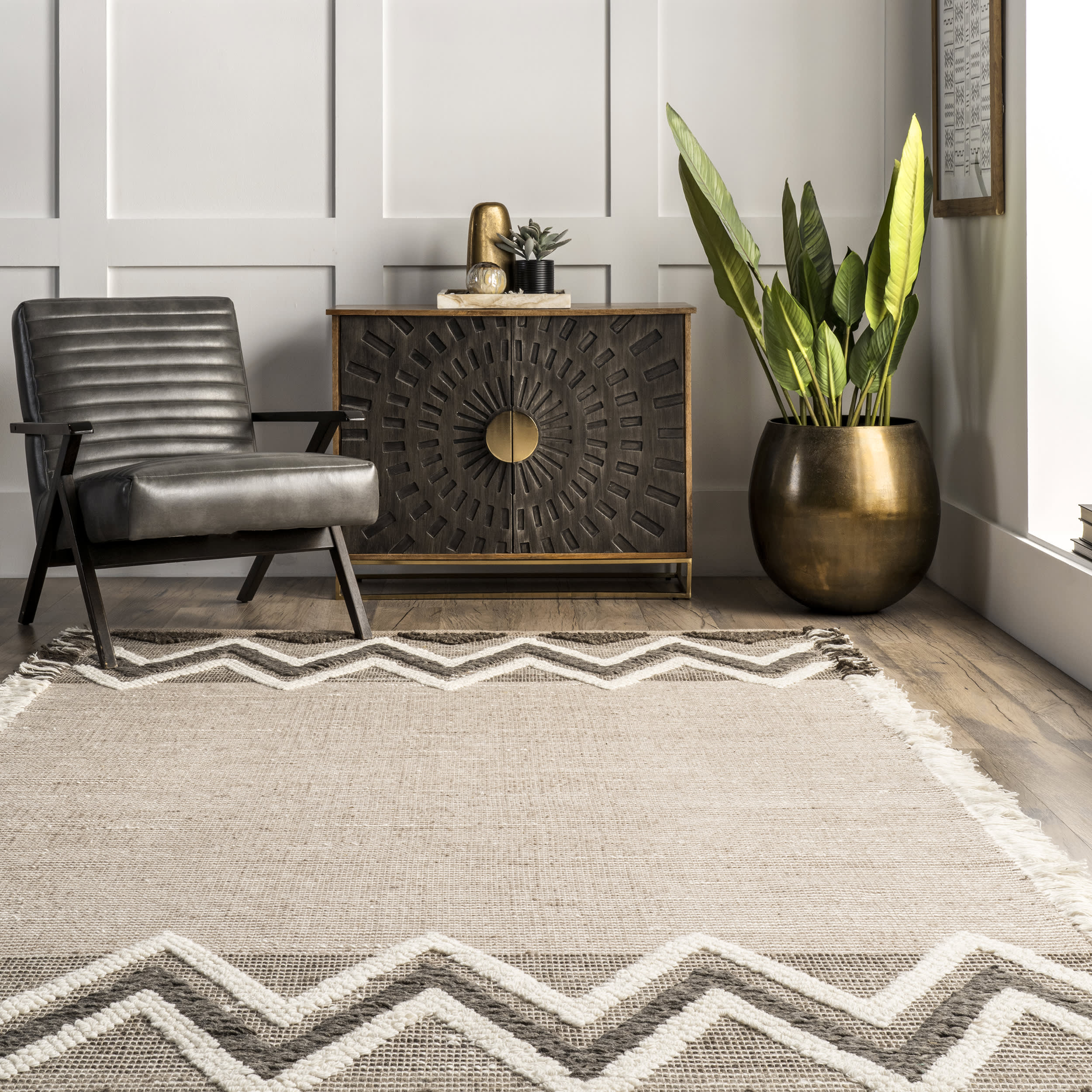 Esme Wool Geometric Rug | Beige - Image 4