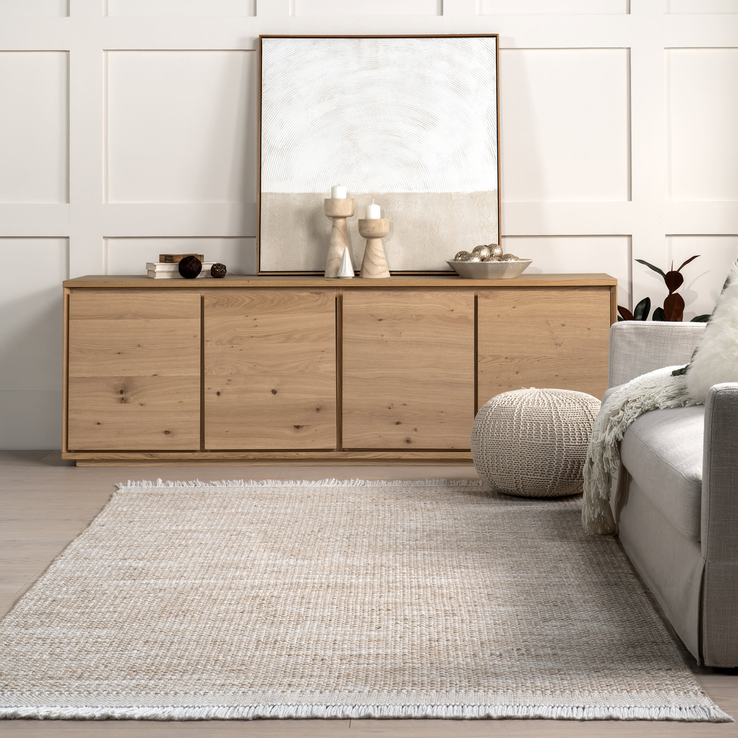 Esperanza Solid Fringed Rug | Beige - Image 4