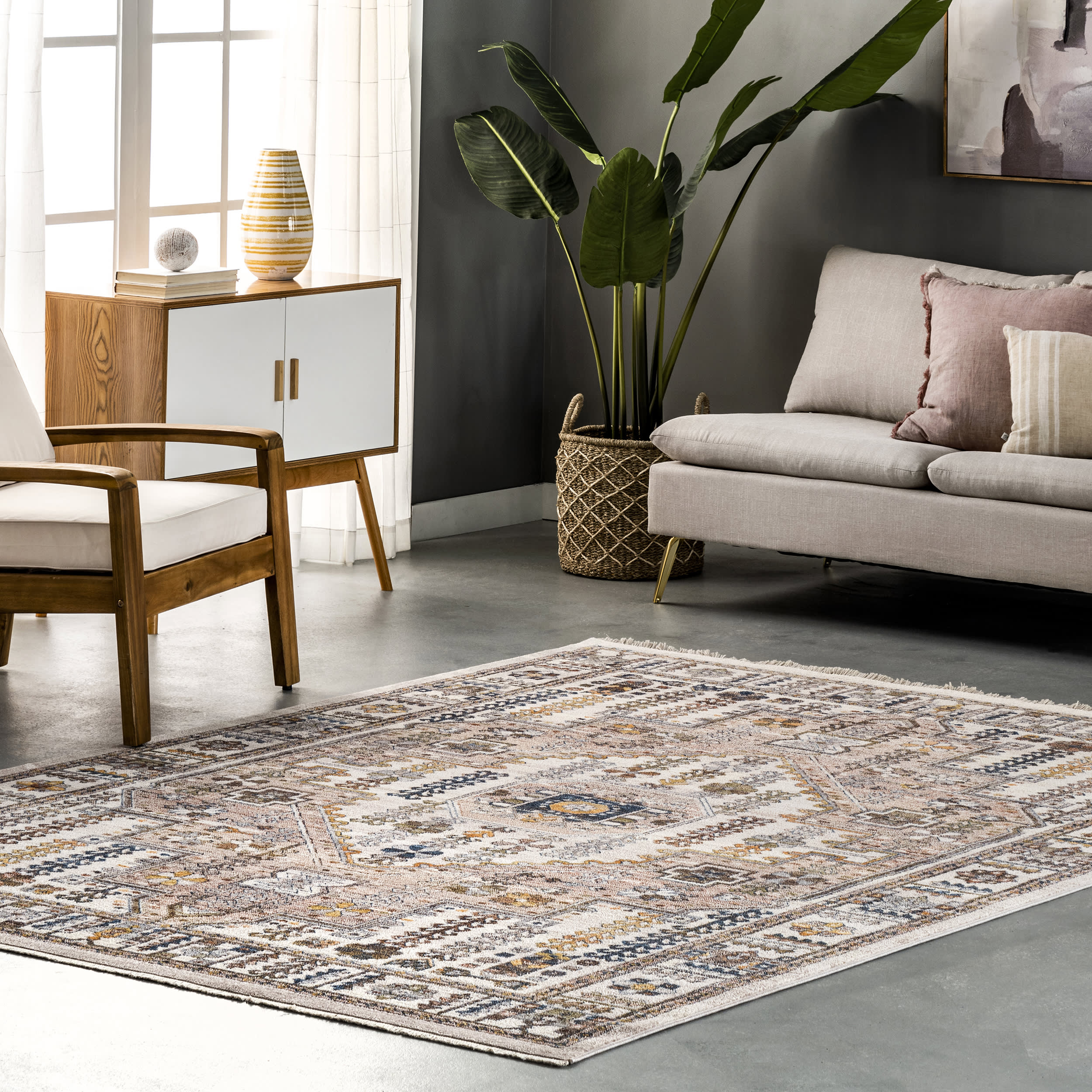 Essence Traditional Bordered Rug | Beige - Image 2