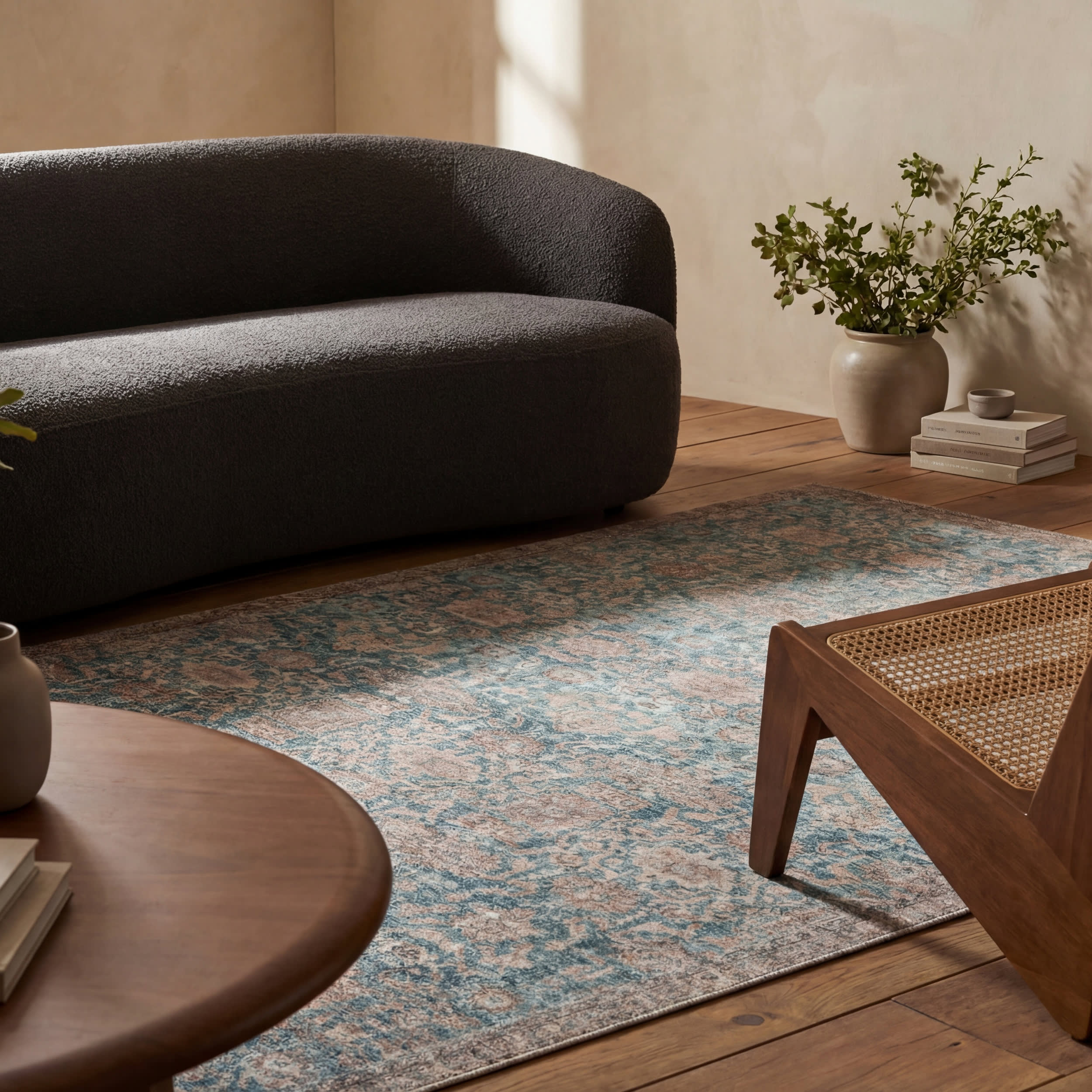 Ethellie Vintage & Distressed Washable Rug | Blue - Image 5