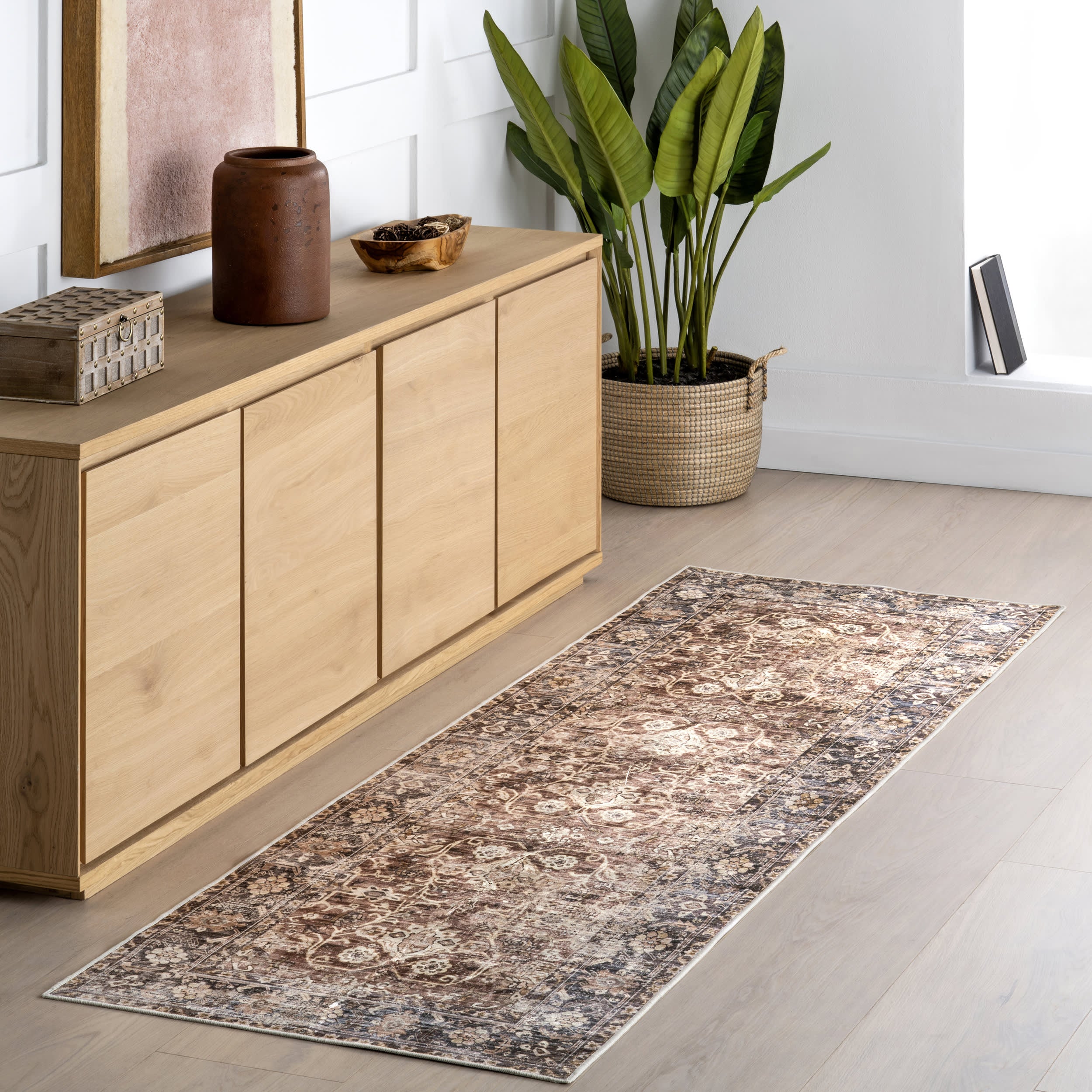 Eula Floral Spill Proof Washable Rug | Brown - Image 2