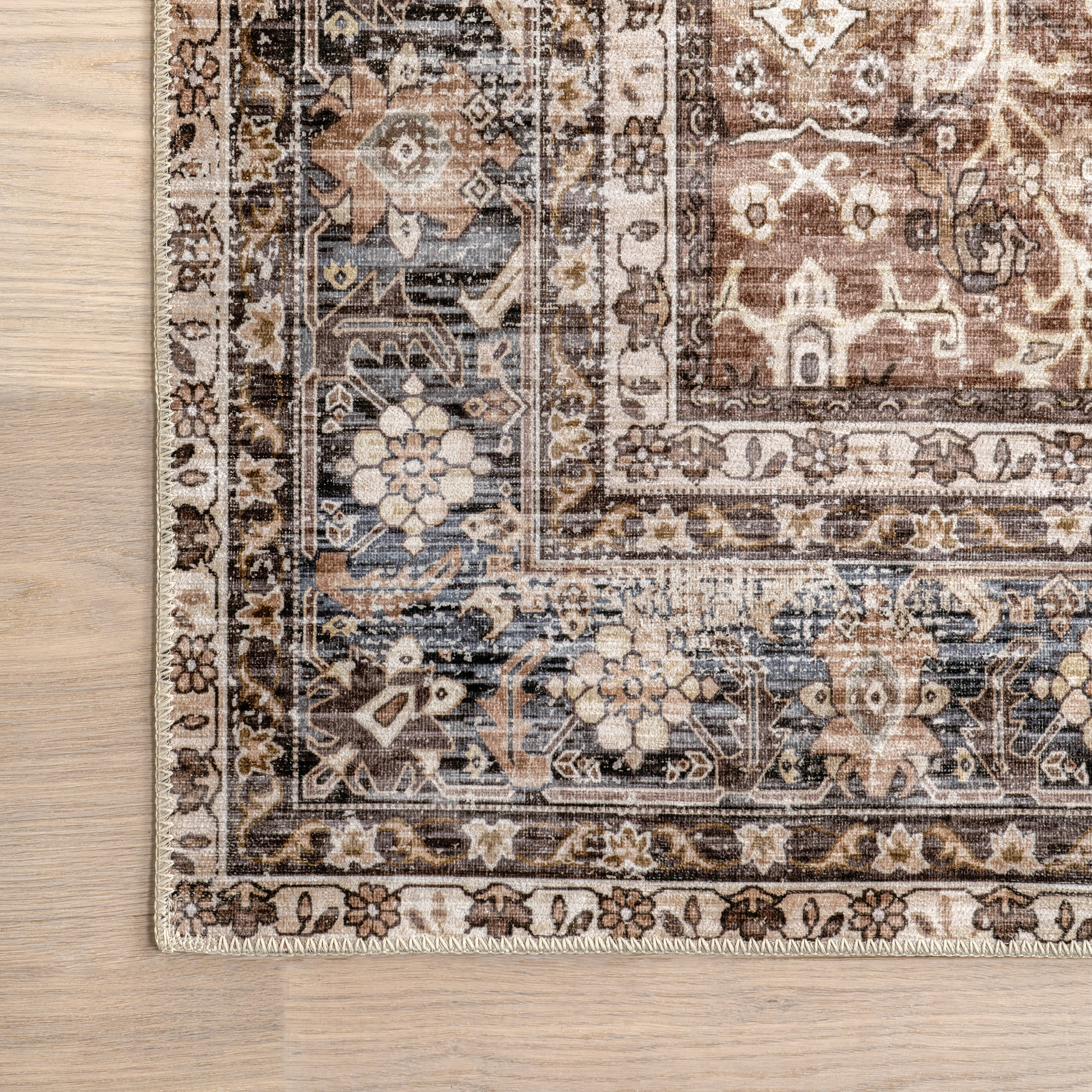 Eula Floral Spill Proof Washable Rug | Brown - Image 3
