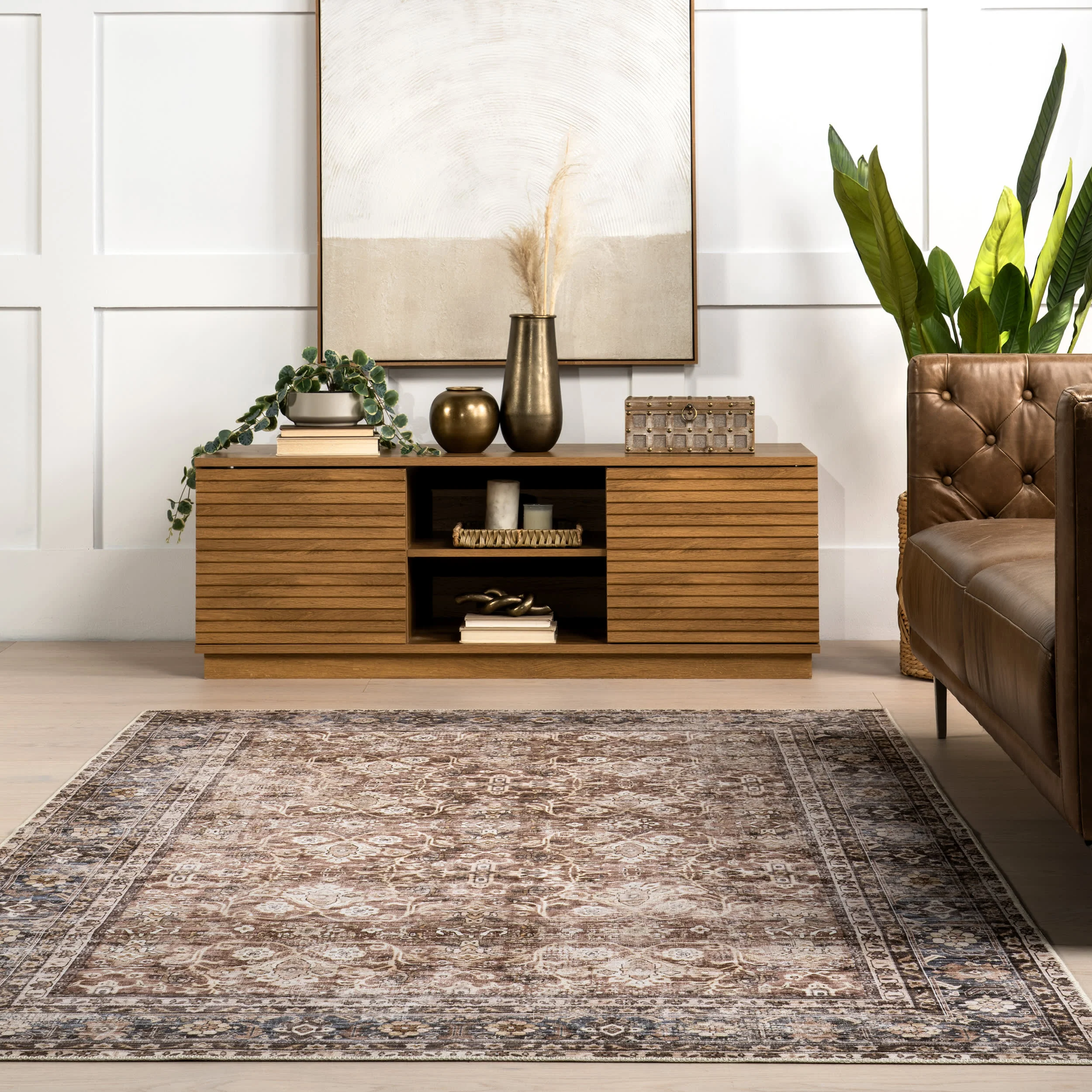 Eula Floral Spill Proof Washable Rug | Brown - Image 4