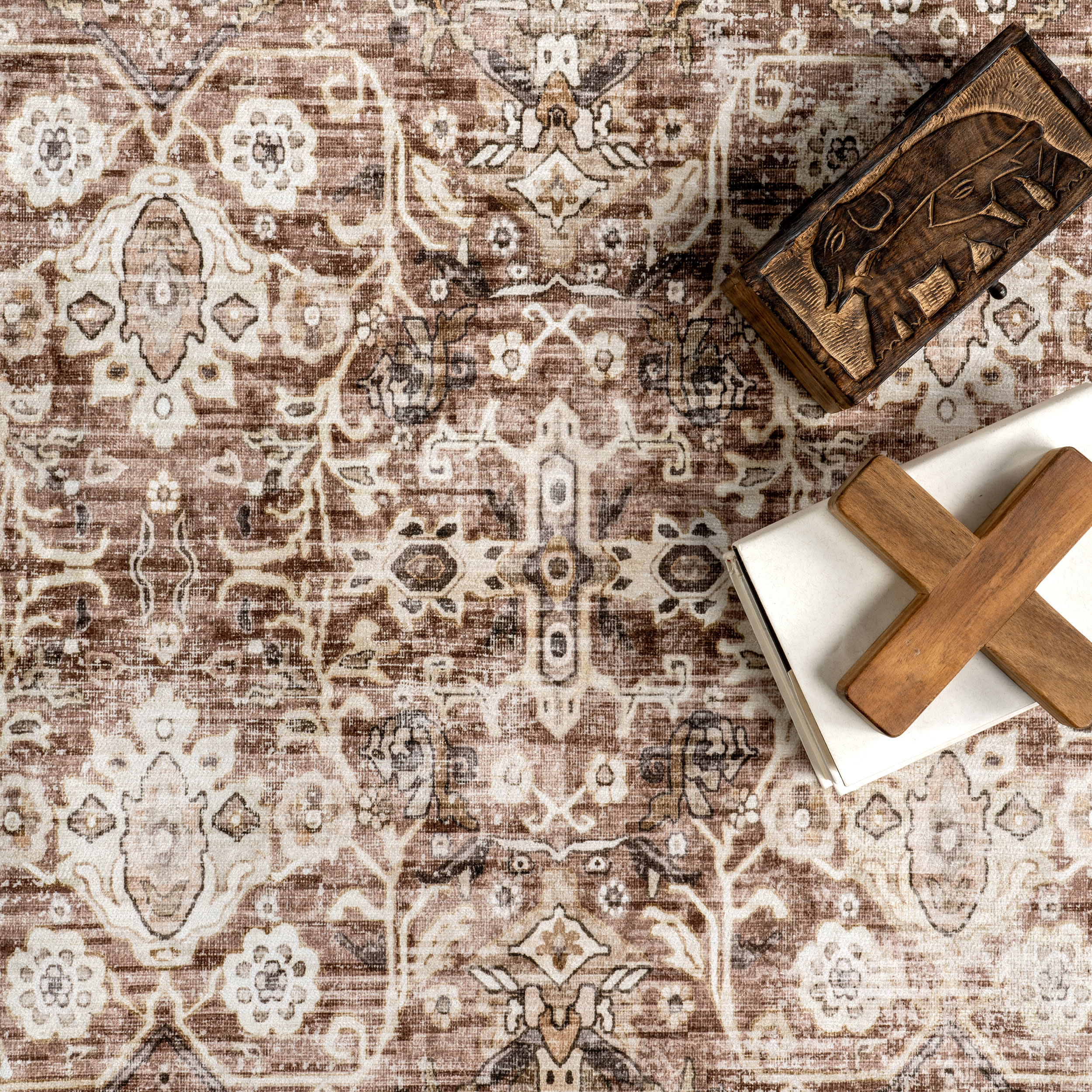 Eula Floral Spill Proof Washable Rug | Brown - Image 7