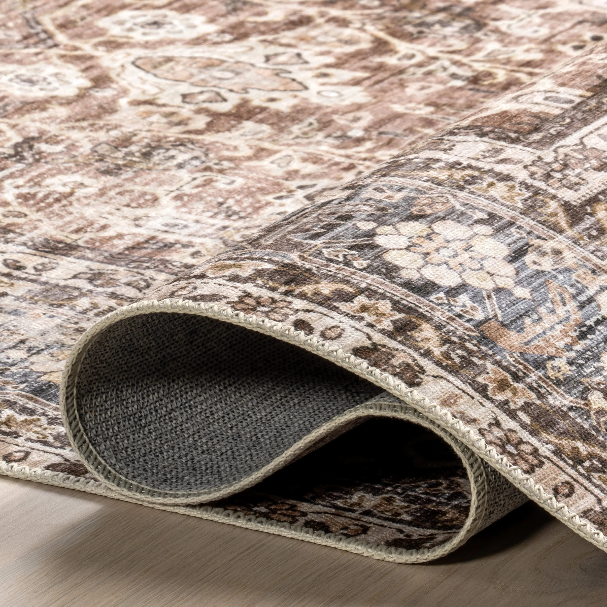 Eula Floral Spill Proof Washable Rug | Brown - Image 8