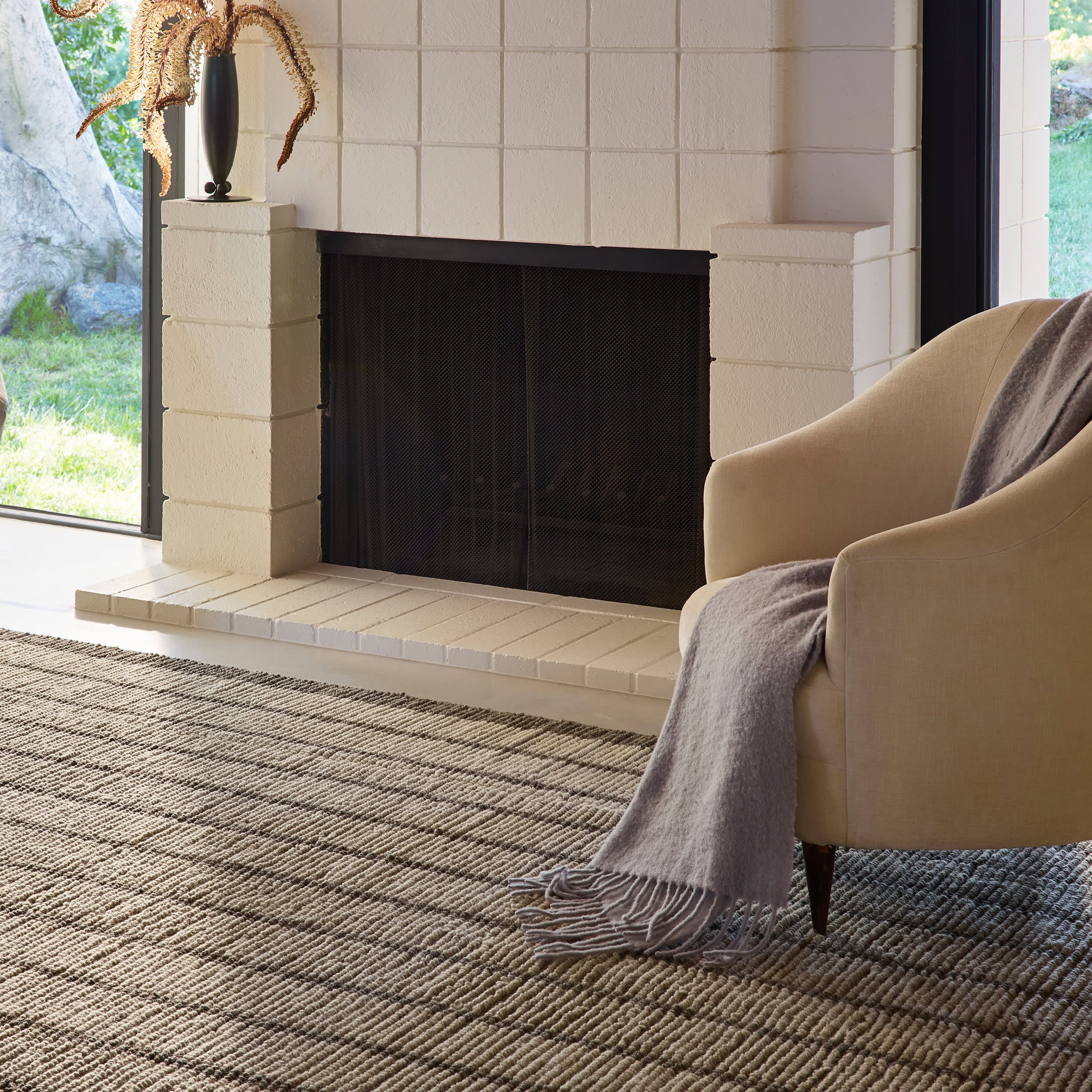 Eva Block Stripe Wool Blend Rug | Brown - Image 2