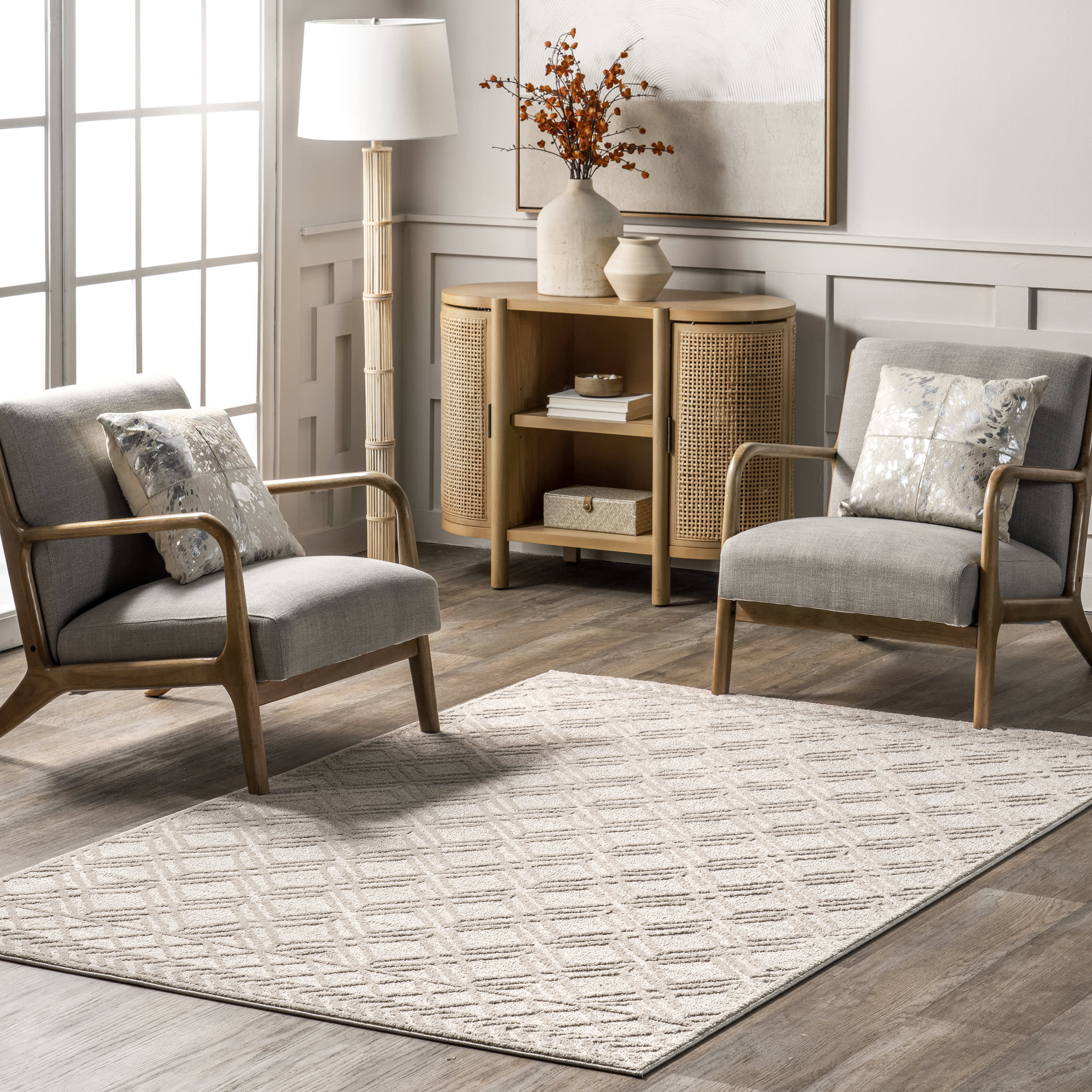 Evalina Moroccan Trellis Rug | Beige - Image 2