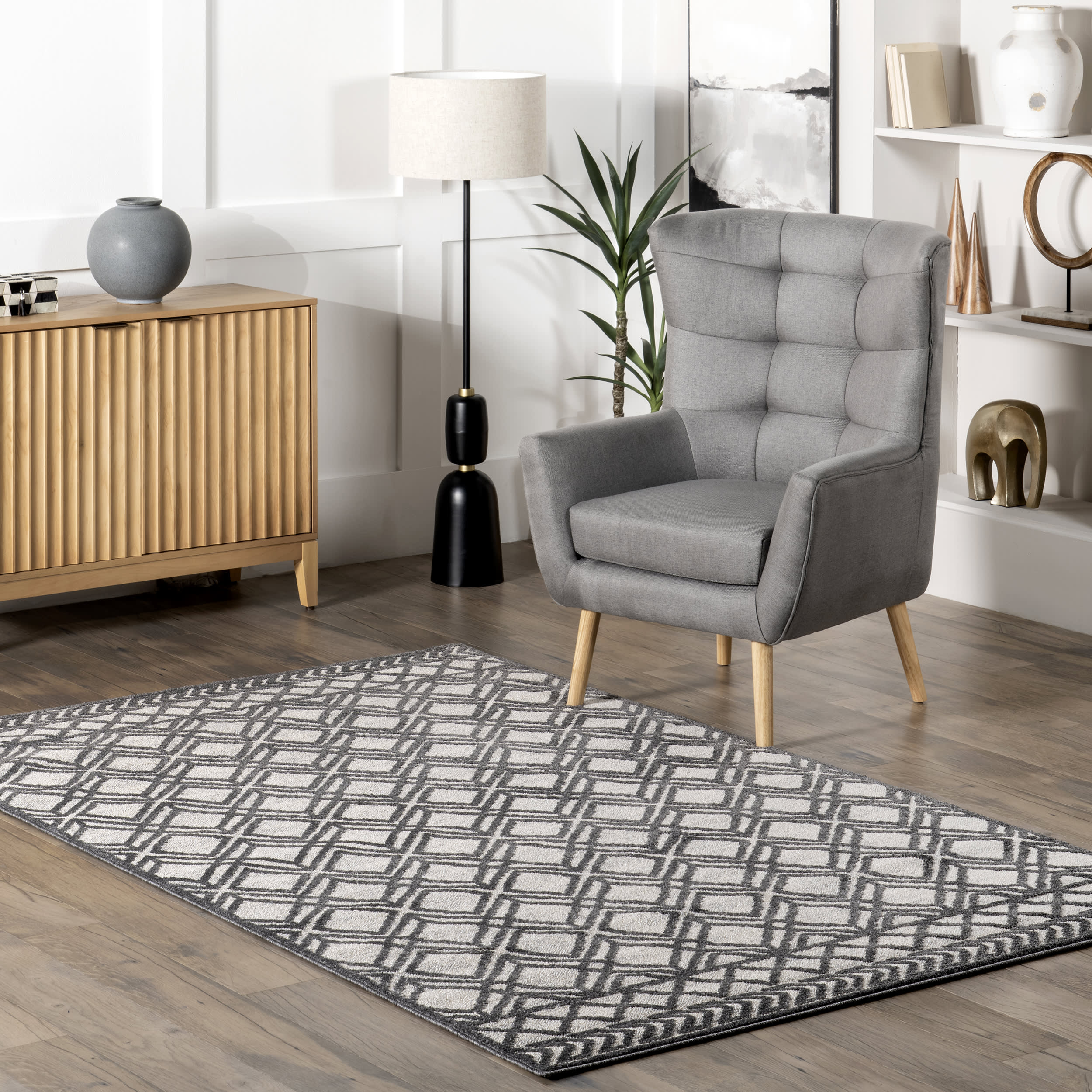 Evalina Moroccan Trellis Rug | Dark Grey - Image 2