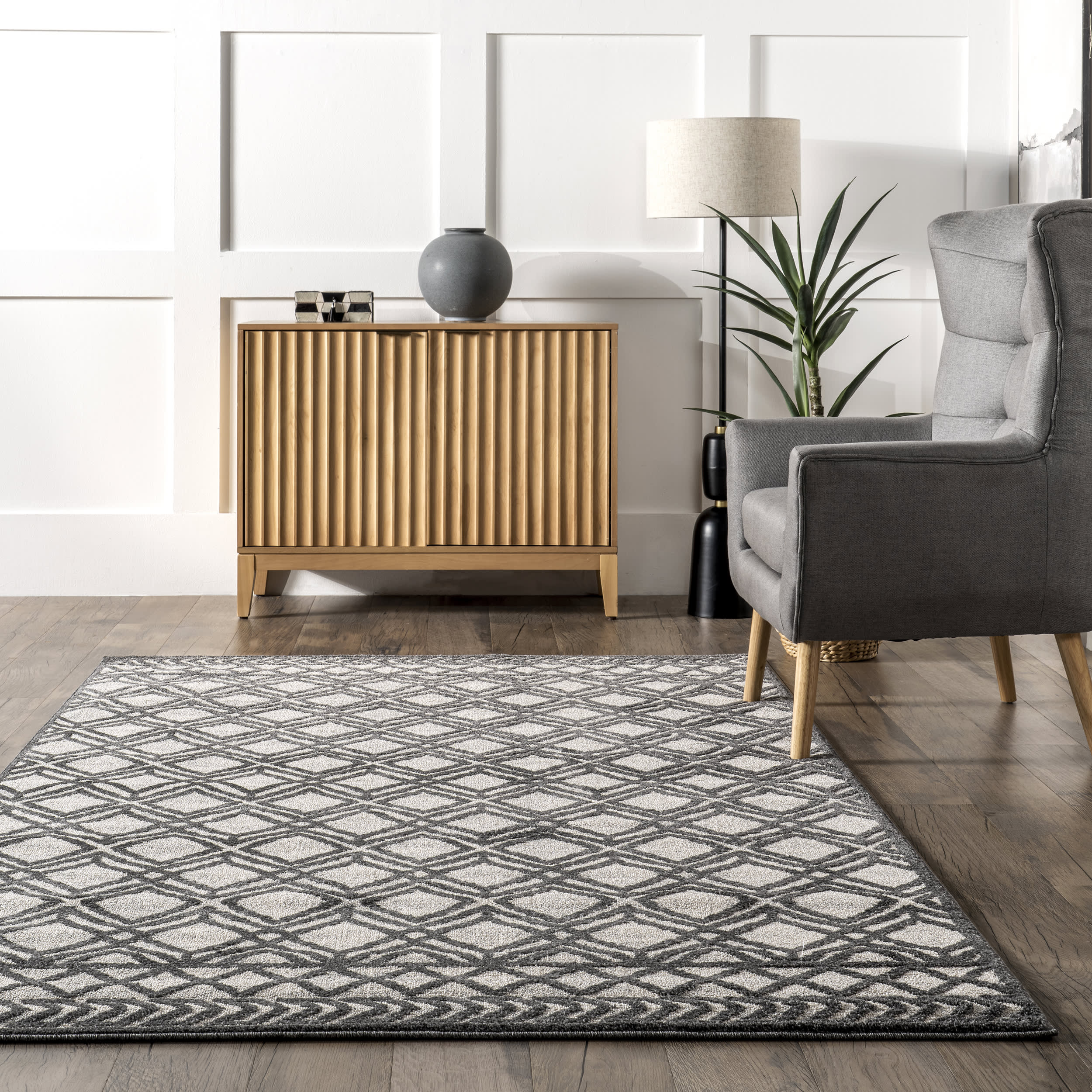 Evalina Moroccan Trellis Rug | Dark Grey - Image 4