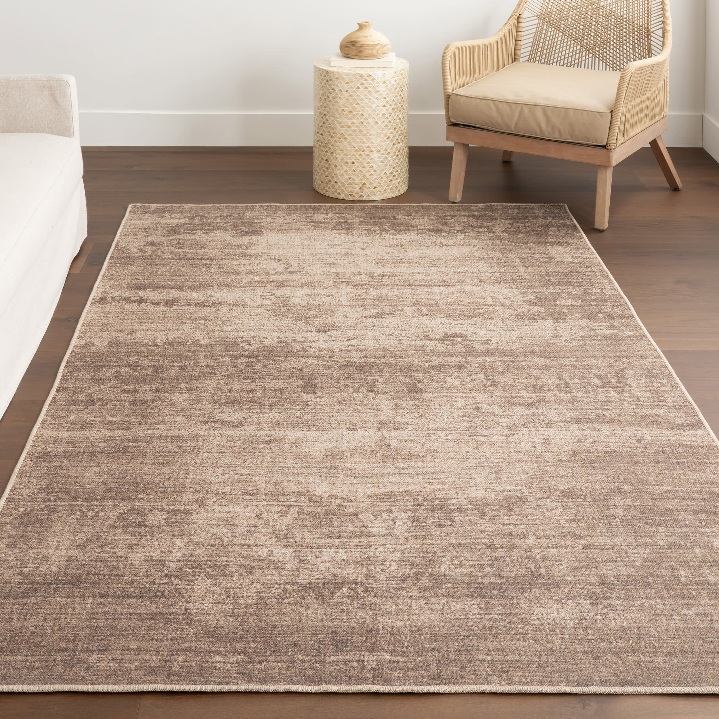 Evelina Vintage Solid Washable Rug | Brown - Image 5