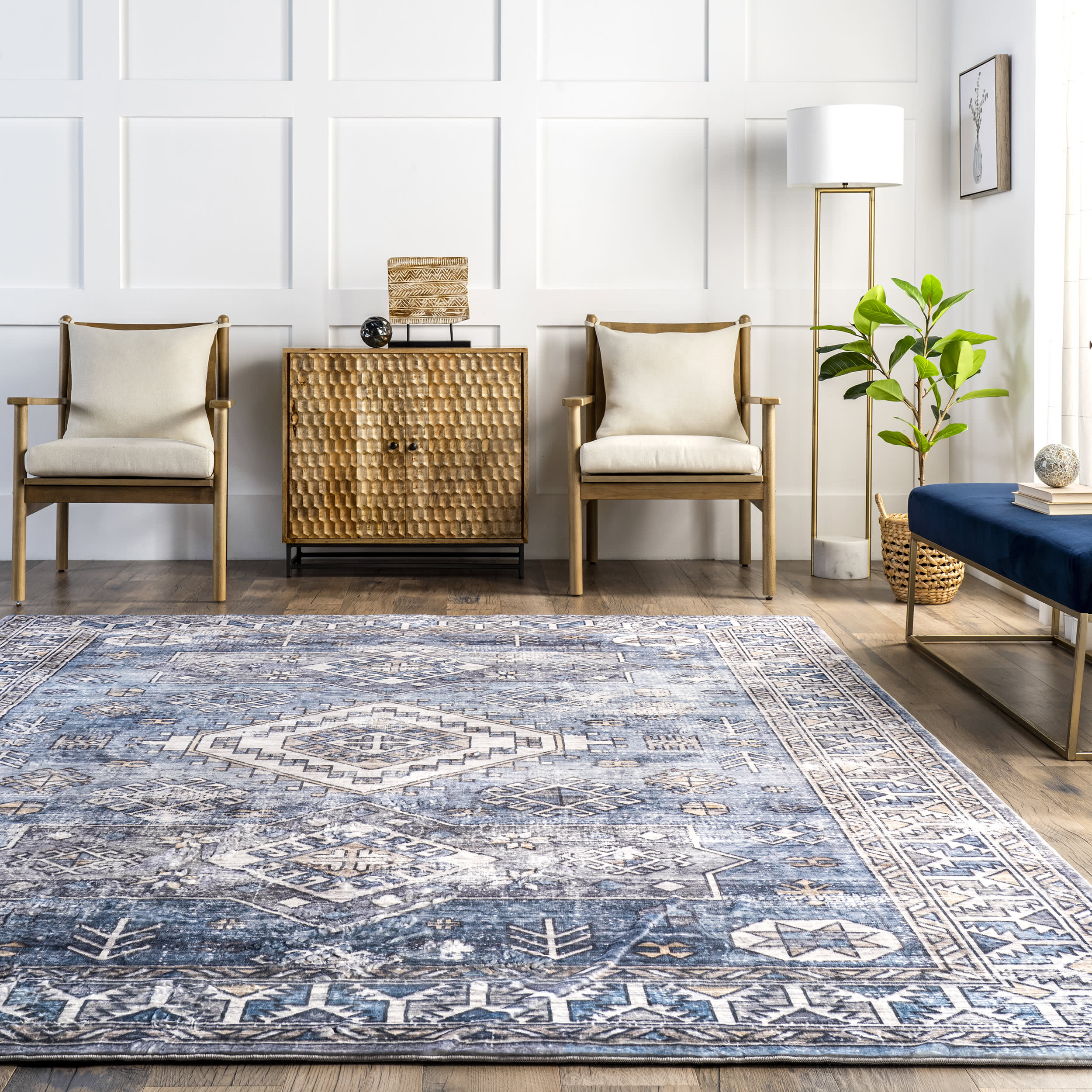 Evelyn Bordered Aztec Rug | Blue - Image 4