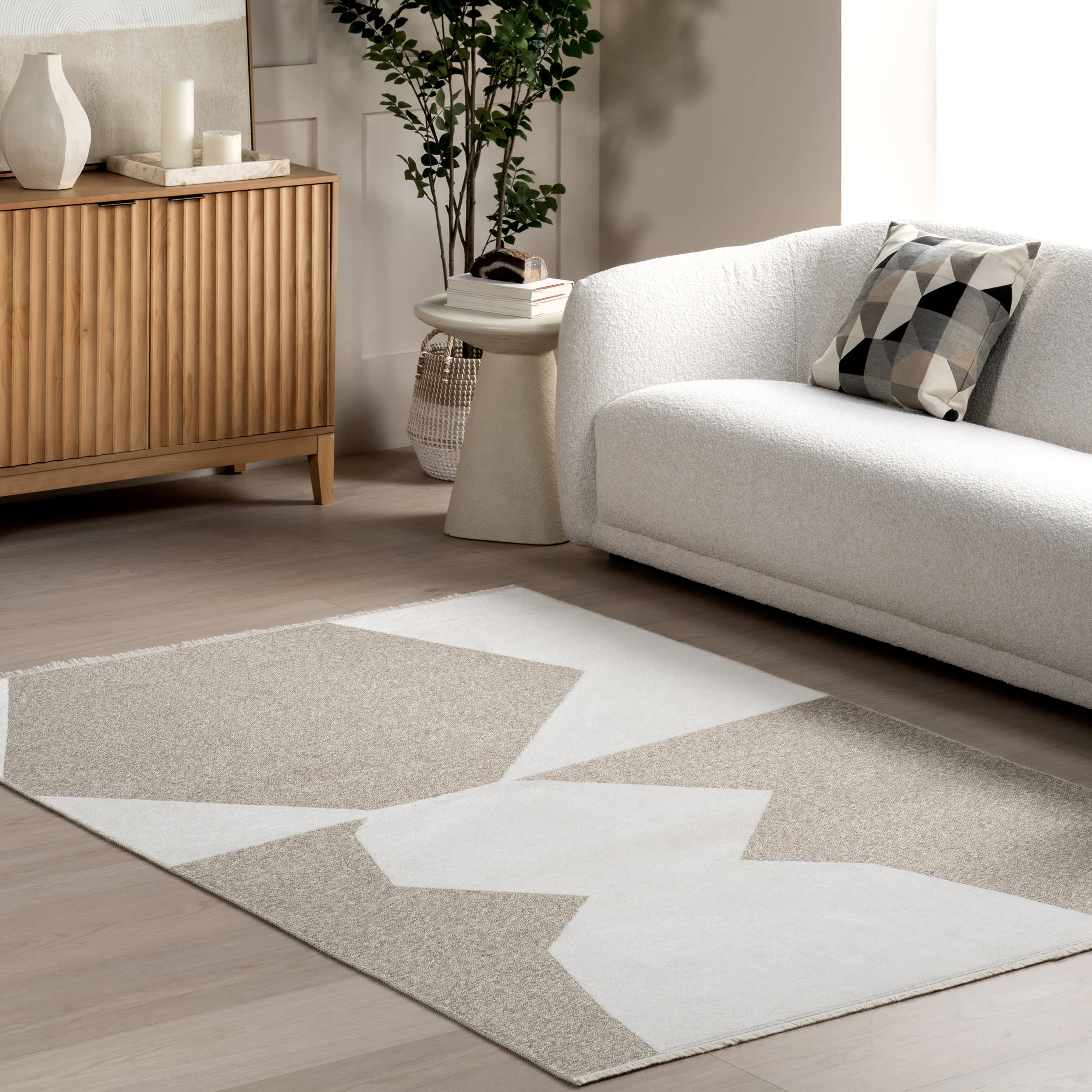 Evi Geometric Reversible Washable Rug | Beige - Image 2