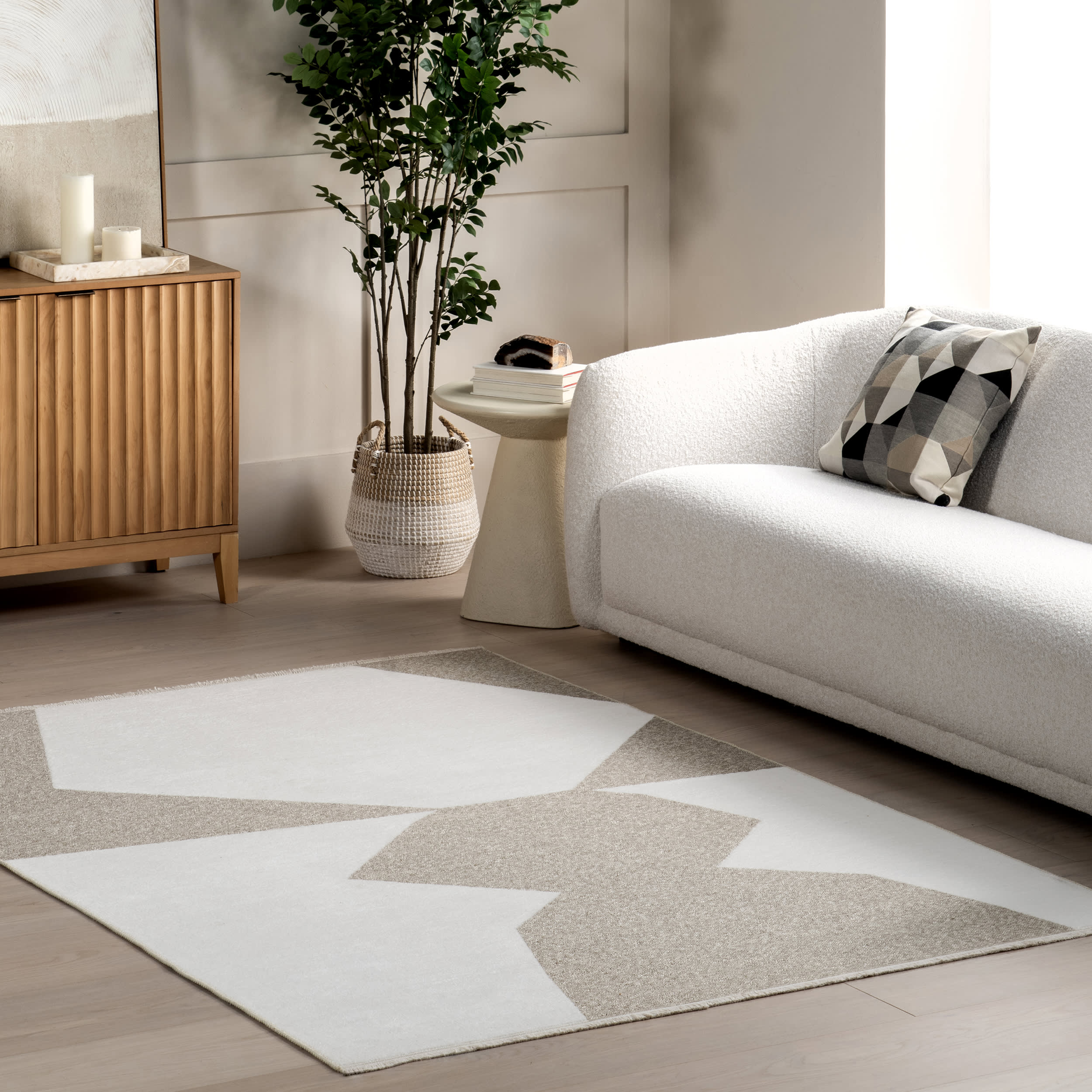 Evi Geometric Reversible Washable Rug | Beige - Image 9