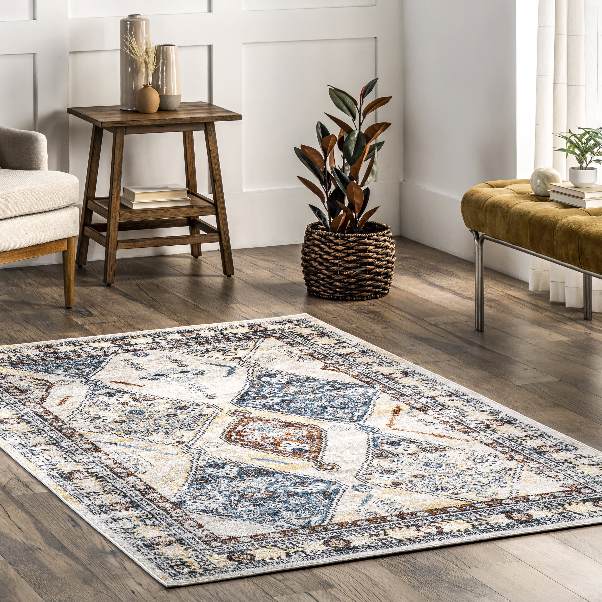Evianna Washable Diamond Rug | Blue Multicolor - Image 2