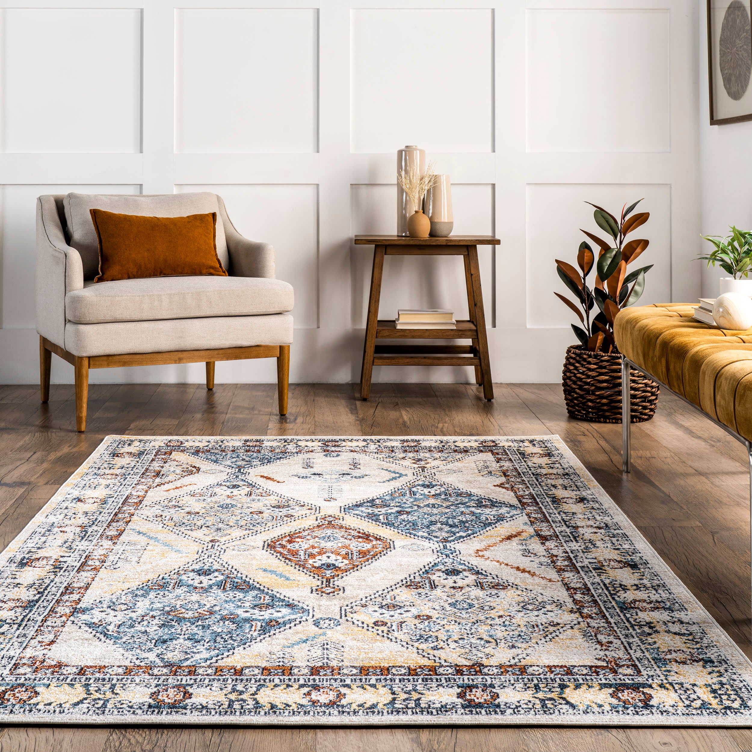 Evianna Washable Diamond Rug | Blue Multicolor - Image 4