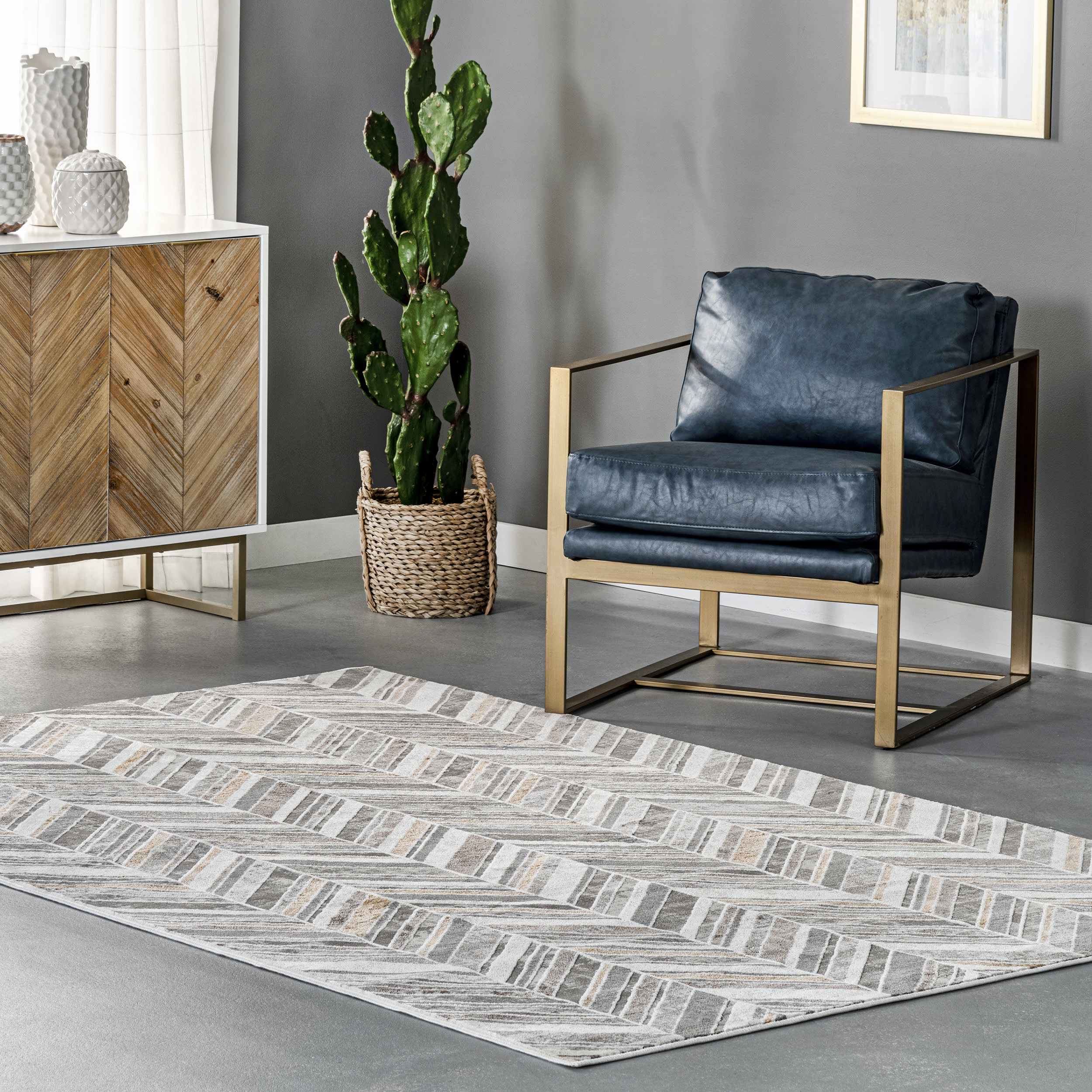 Evy Chevron Banded Rug | Beige - Image 2