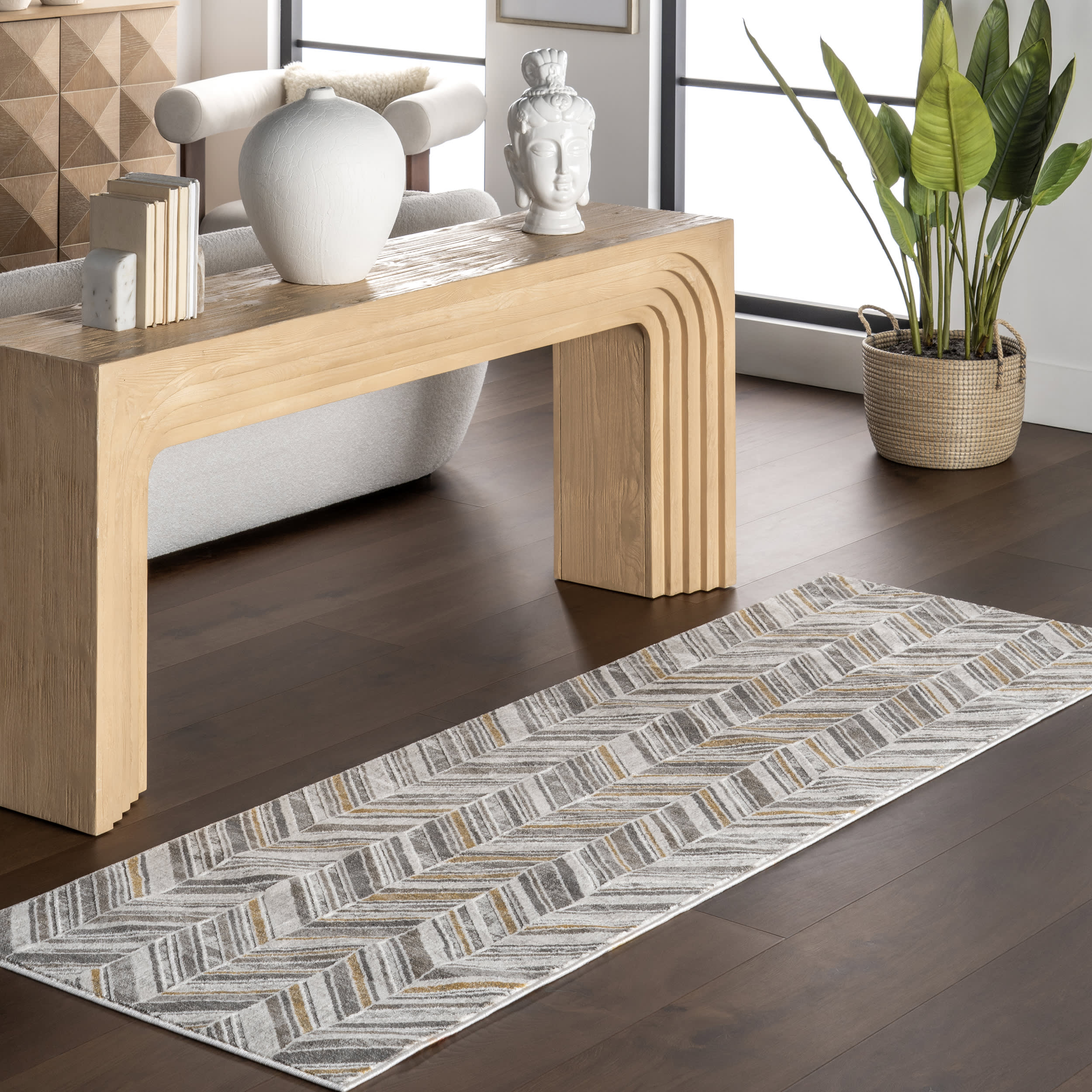 Evy Chevron Banded Rug | Beige - Image 2