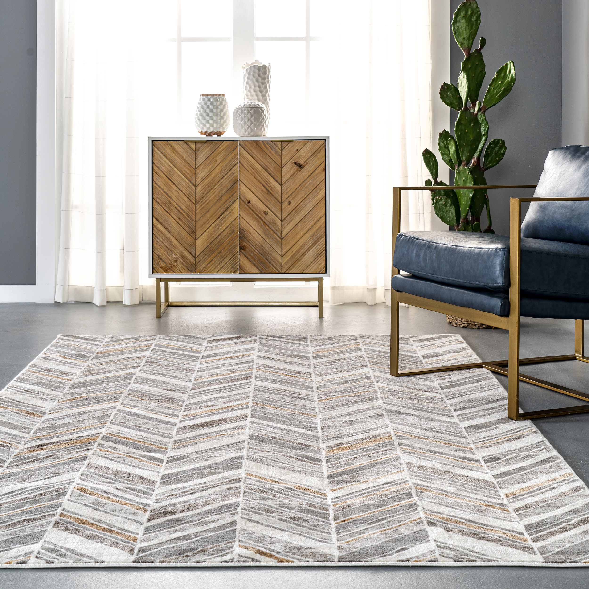 Evy Chevron Banded Rug | Beige - Image 4