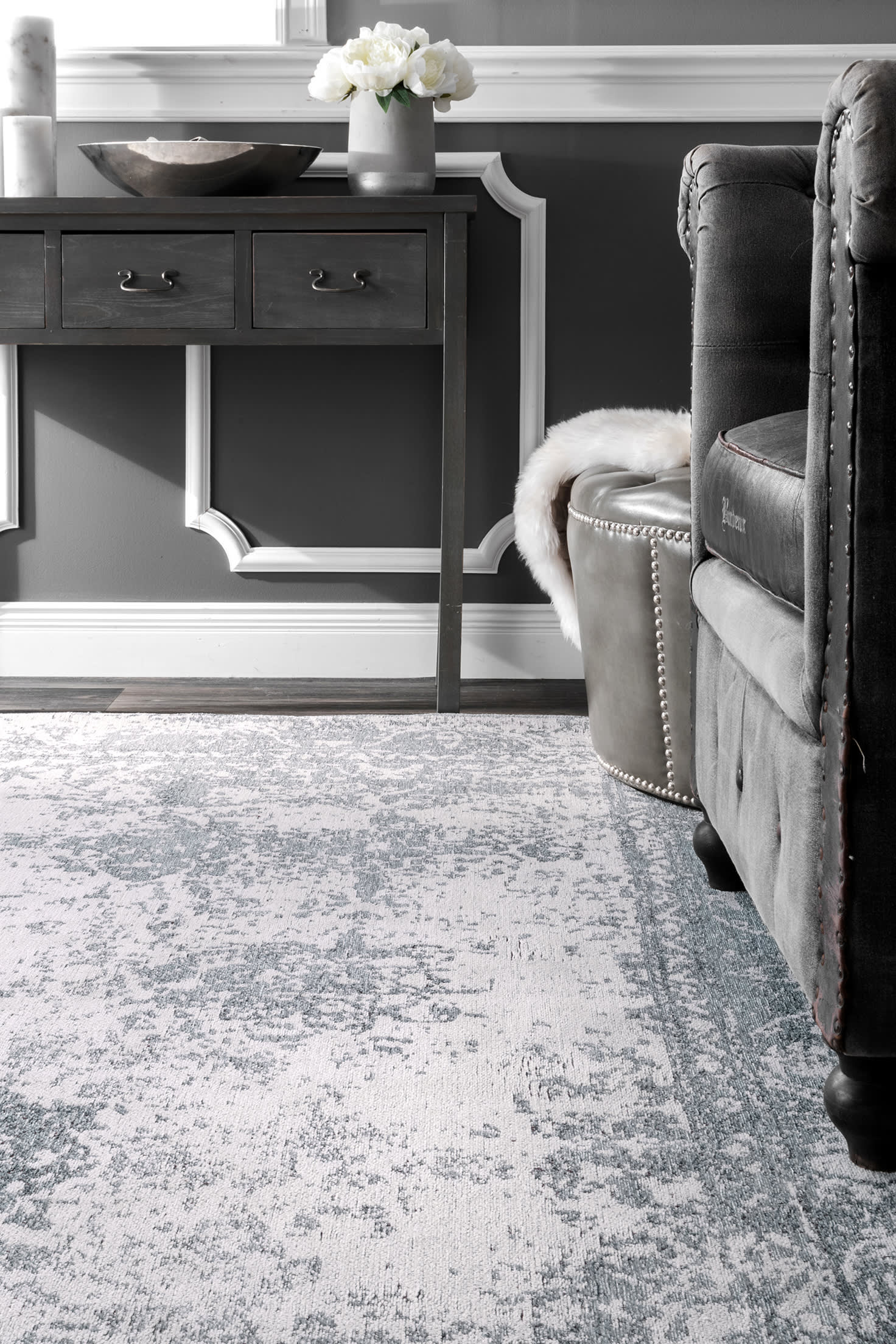Faded Abstract Rug | Slate Blue - Image 4