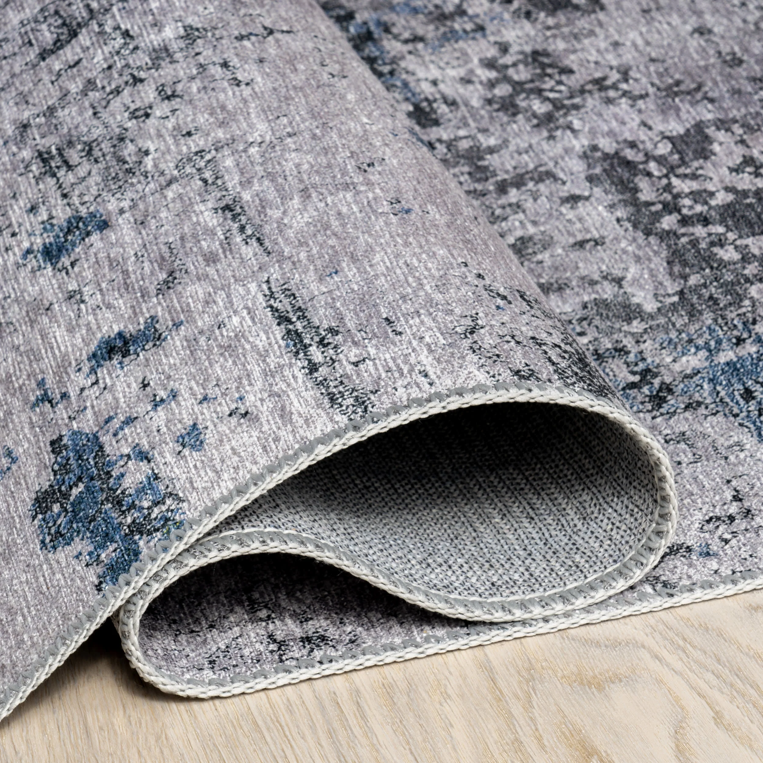 Faded Abstract Spill Proof Washable Rug | Blue Grey - Image 10