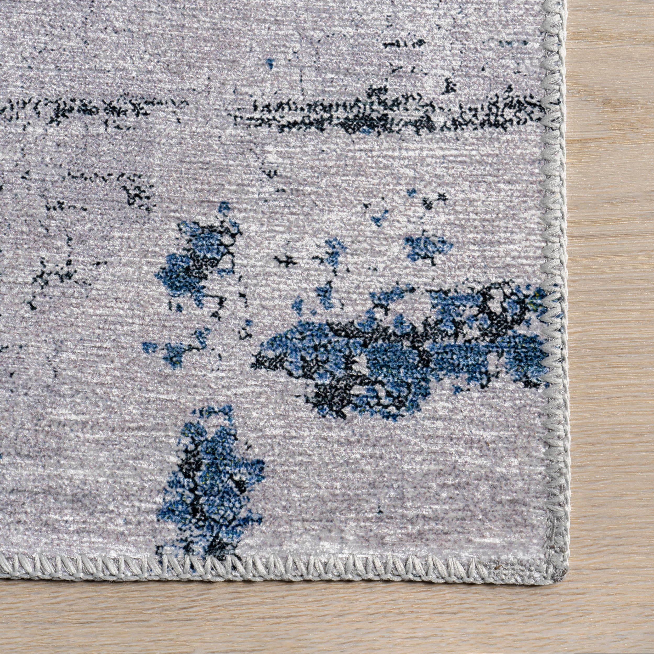 Faded Abstract Spill Proof Washable Rug | Blue Grey - Image 4