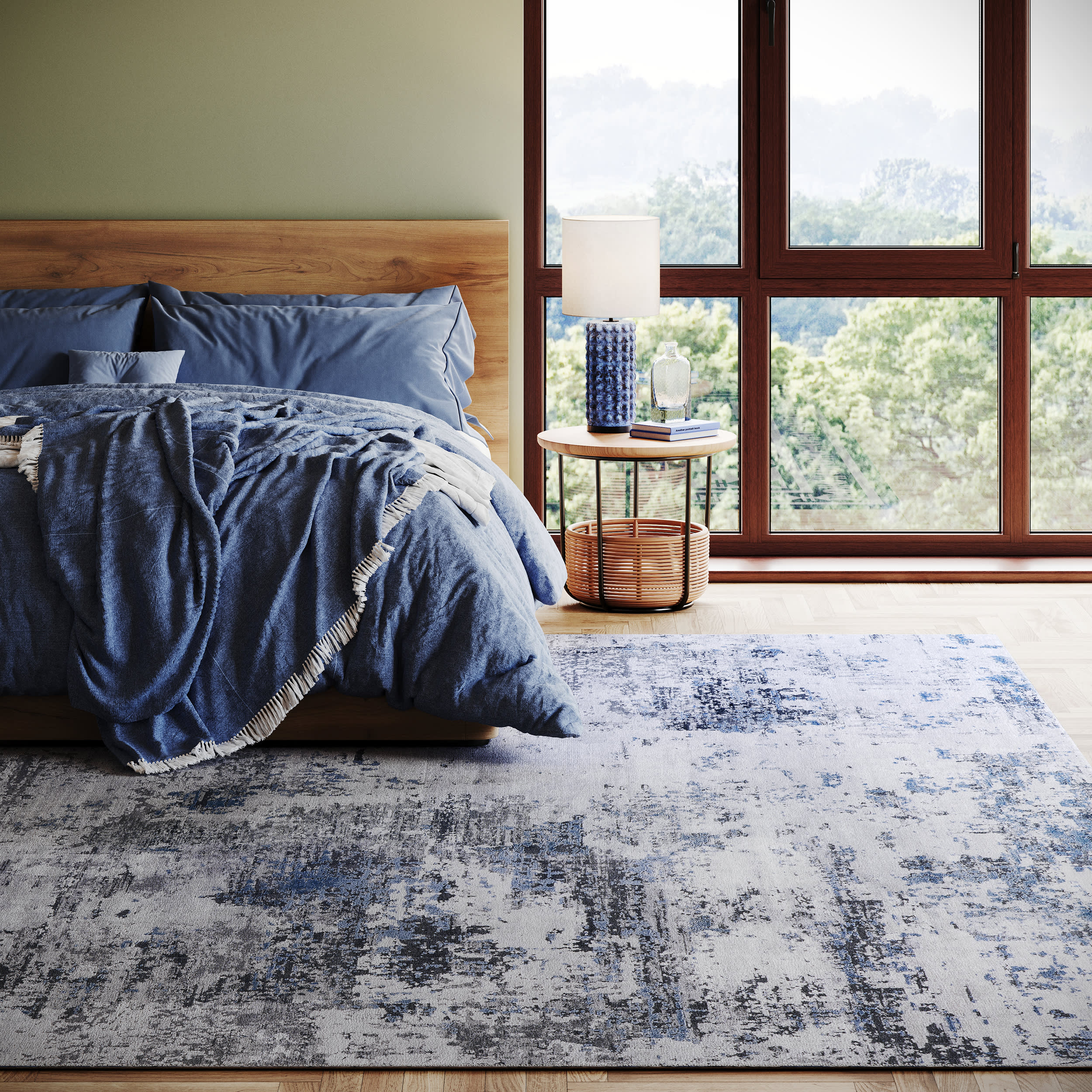 Faded Abstract Spill Proof Washable Rug | Blue Grey - Image 9