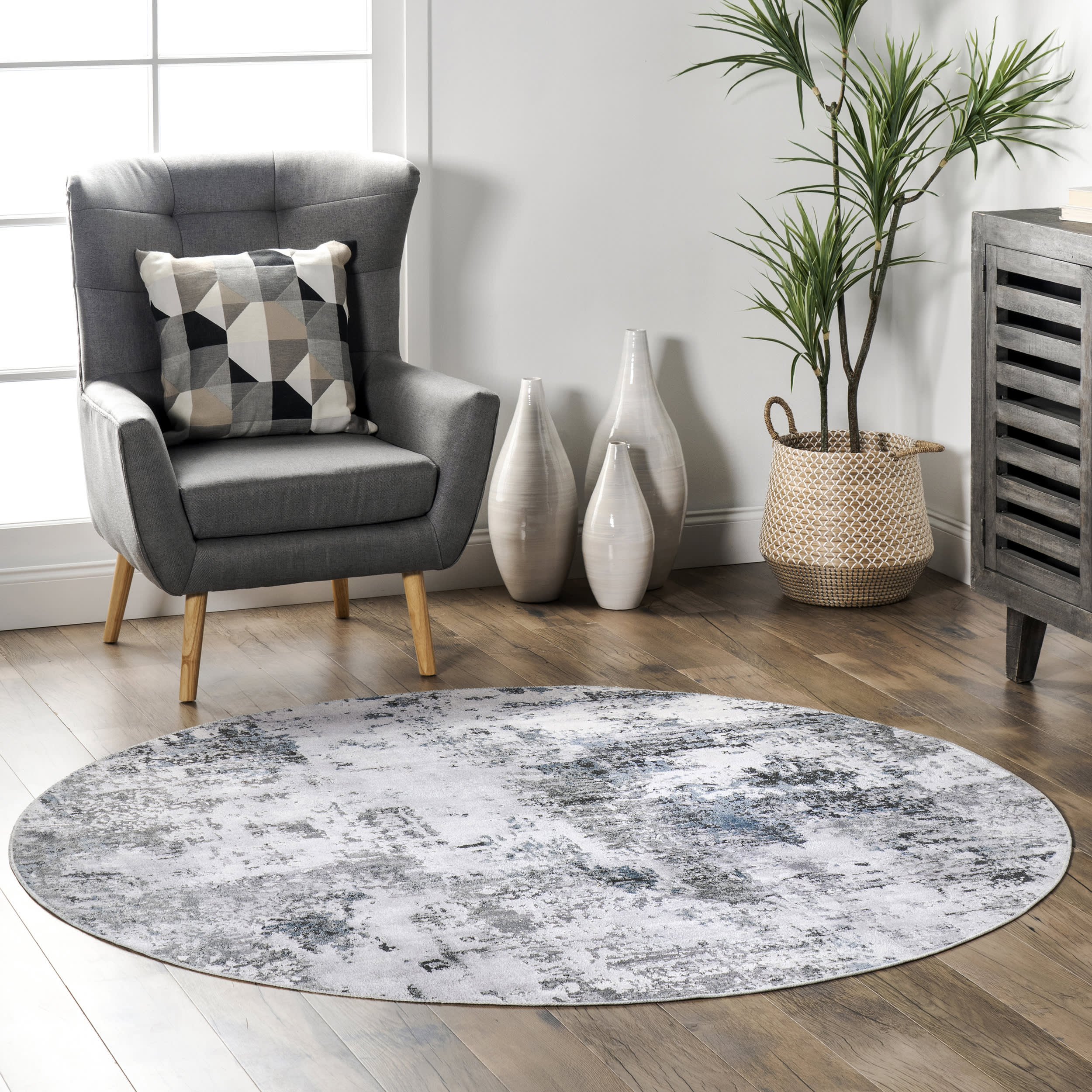 Faded Abstract Washable Rug | Blue Grey - Image 2